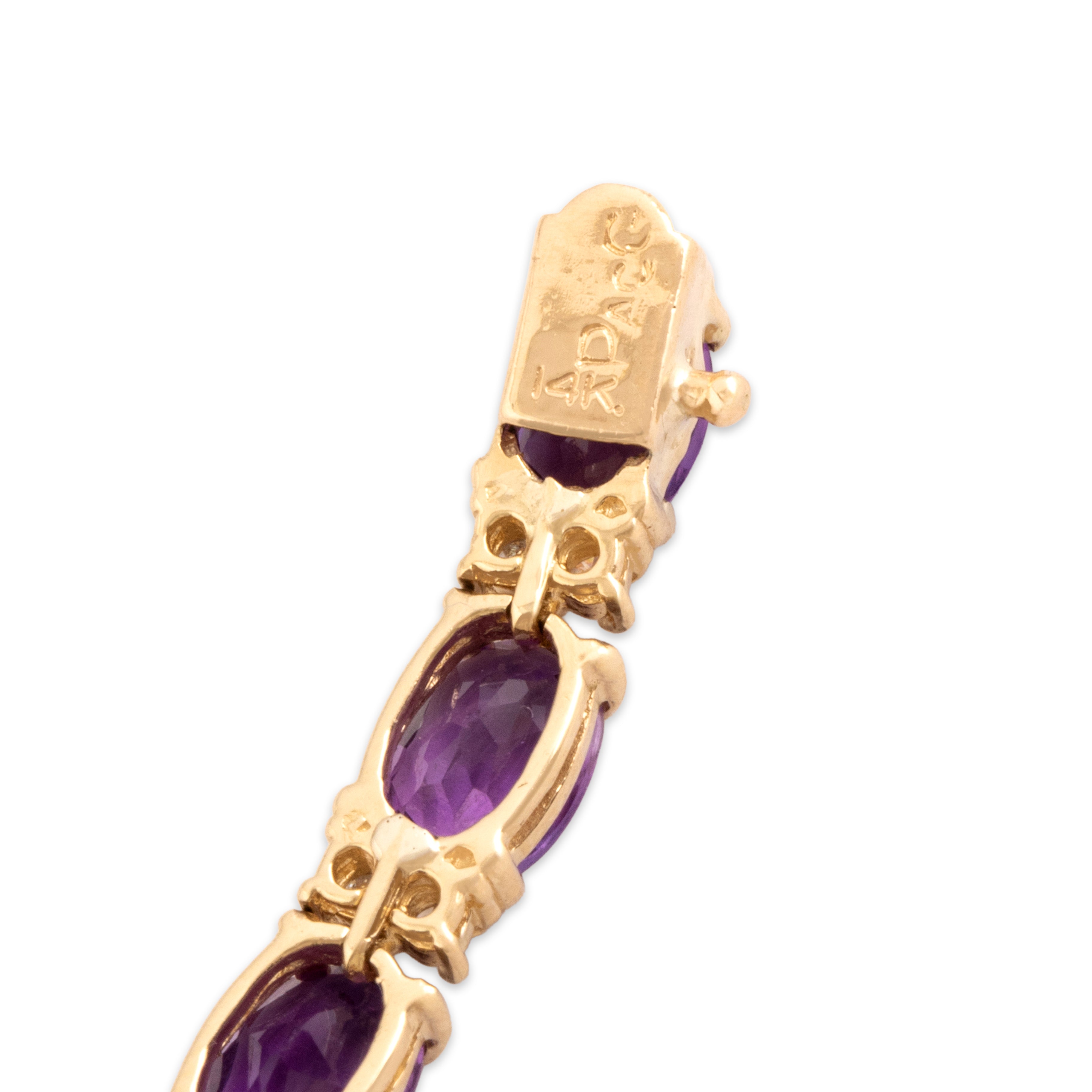Vintage 14k Yellow Gold 12.51cttw Amethyst .6cttw Diamond Bracelet - Hallmark view
