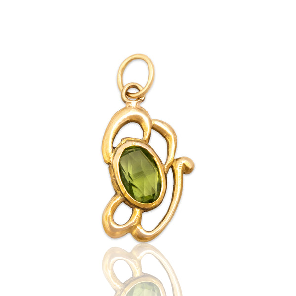 Antique 14k Yellow Gold 1.04ct Peridot Artistic Scrolling Oval Charm / Pendant
