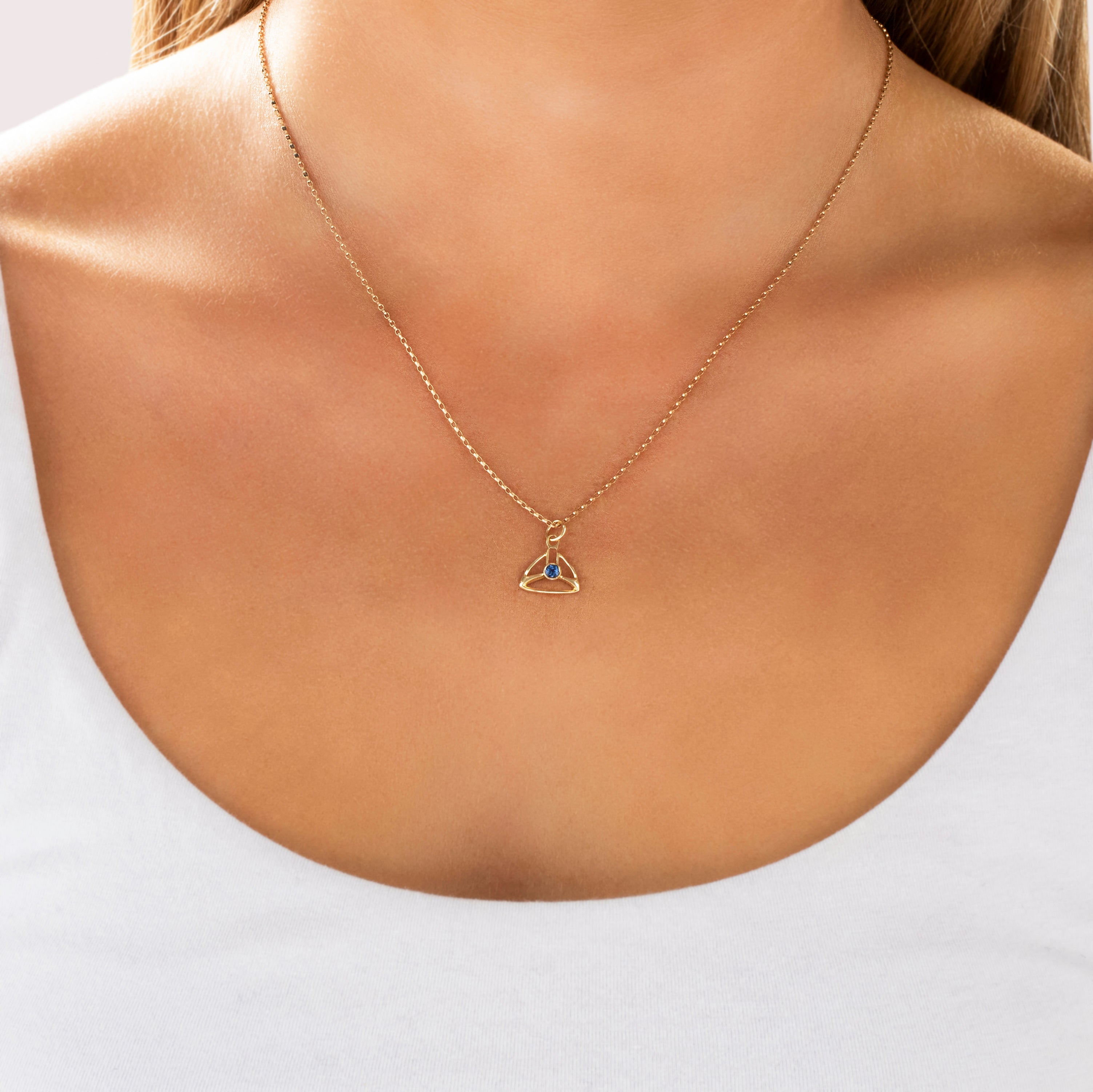 Antique Small 14k Yellow Gold Blue Synthetic Sapphire Triangle Charm / Pendant