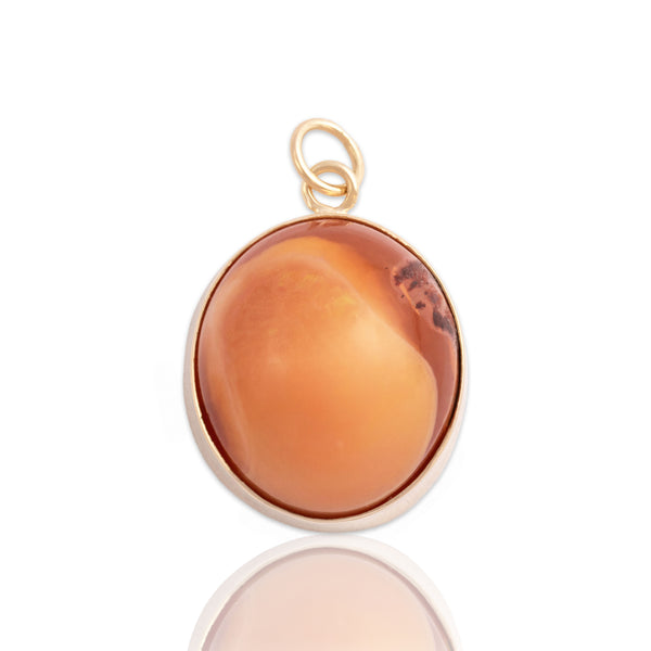 Antique 10k Yellow Gold 15.11ct Fire Opal Fabulous Iridescent Egg Charm / Pendant
