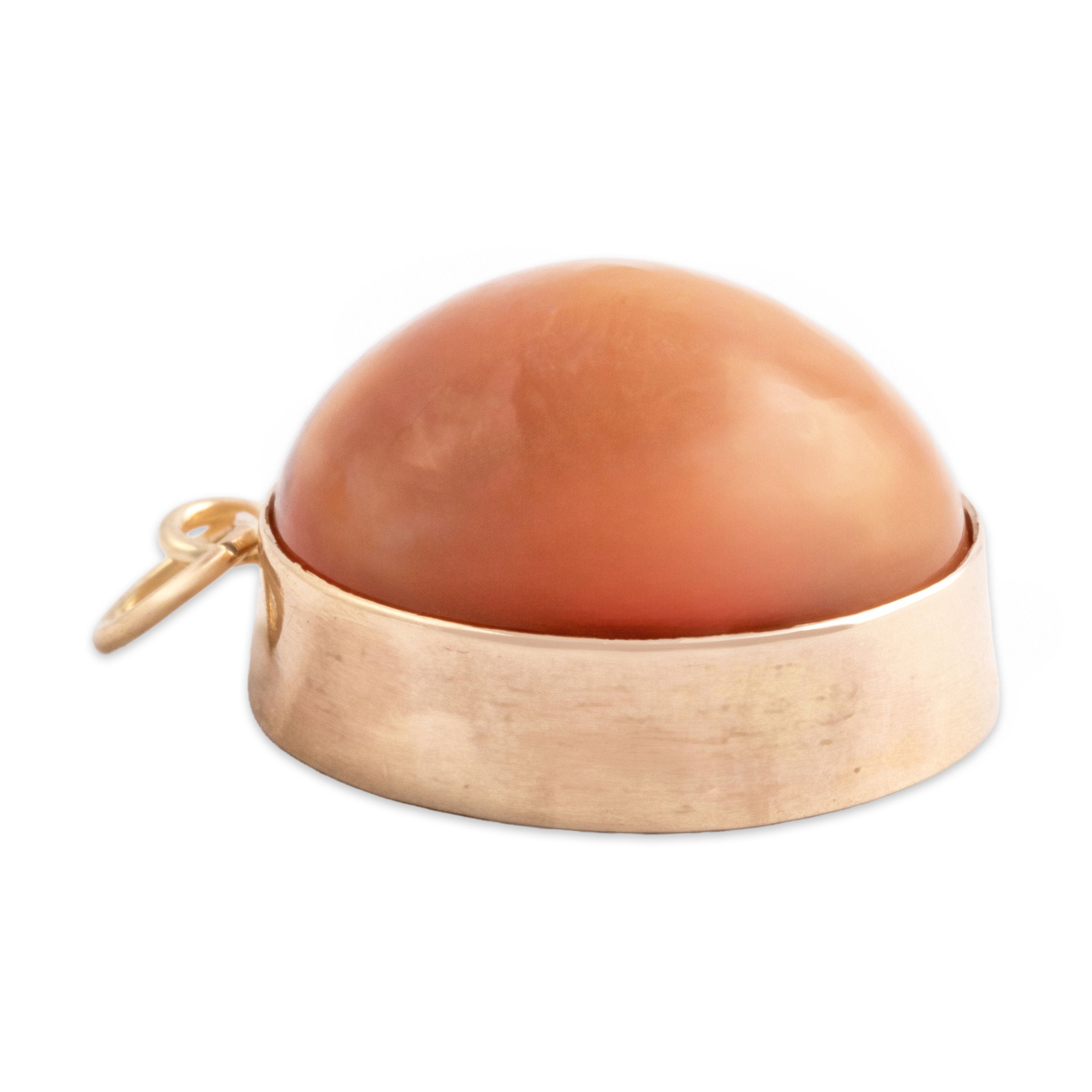 Antique 10k Yellow Gold 15.11ct Fire Opal Fabulous Iridescent Egg Charm / Pendant - Side view