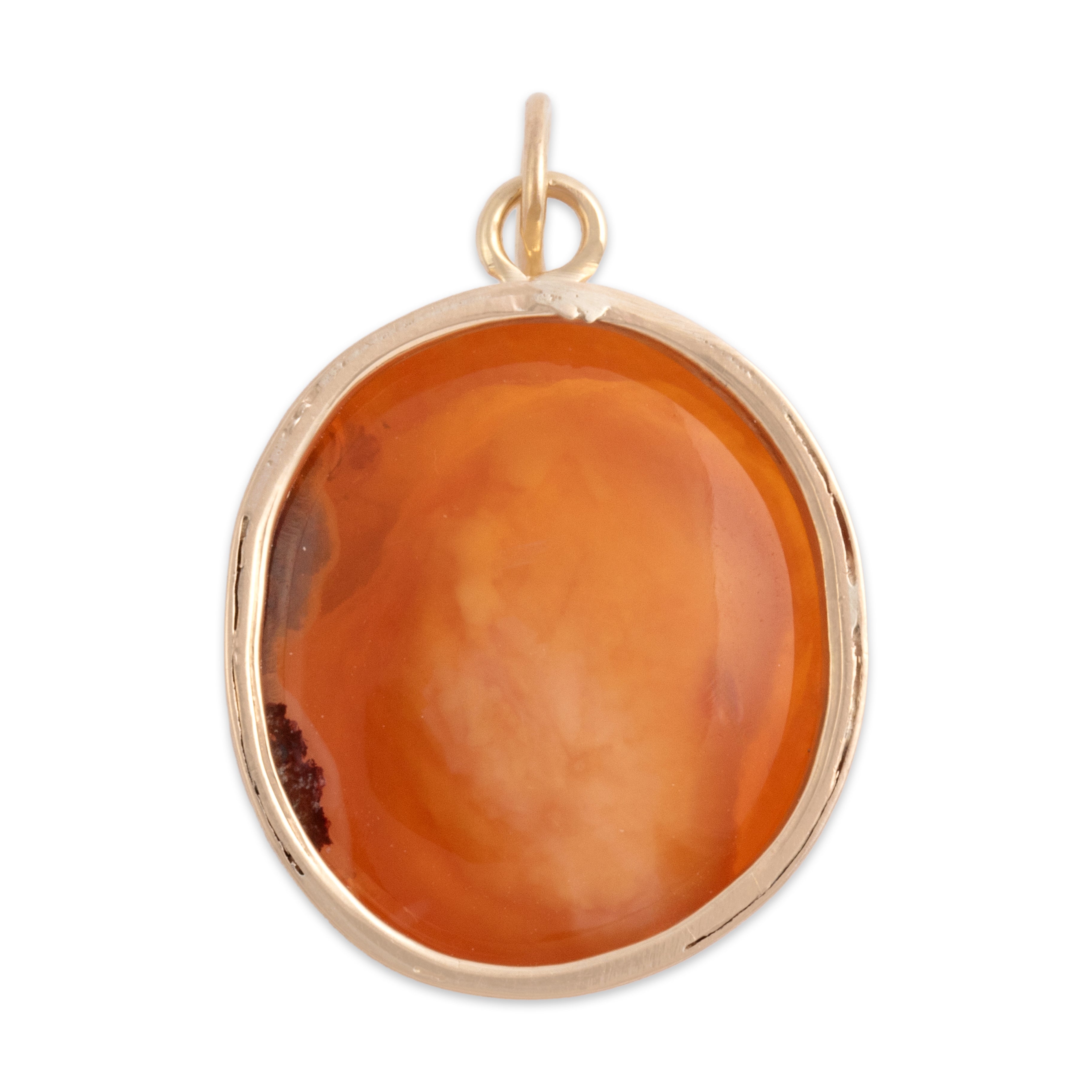 Antique 10k Yellow Gold 15.11ct Fire Opal Fabulous Iridescent Egg Charm / Pendant - Back view