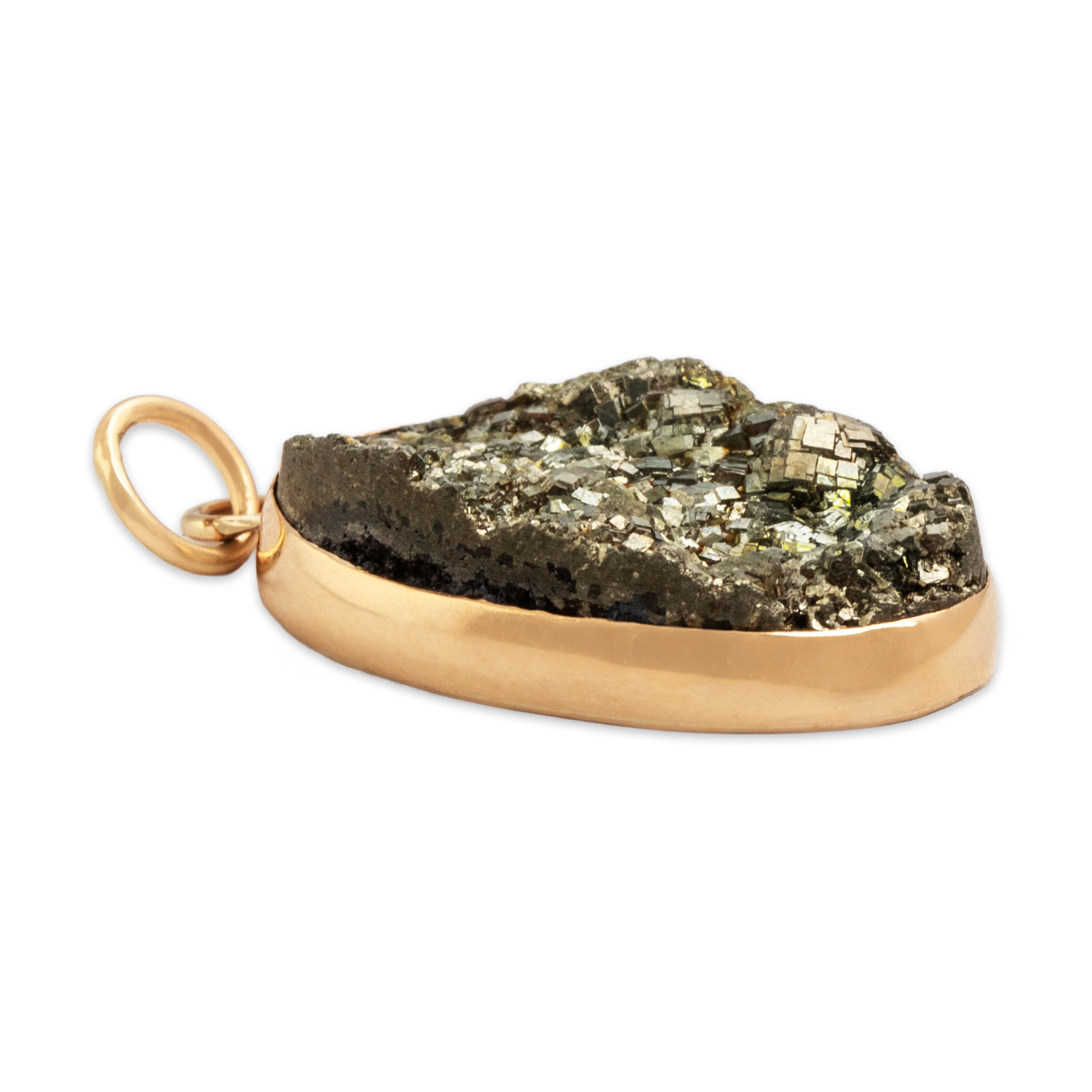 Antique Victorian 14k Rosy Yellow Gold Pyrite Crystal Heavy Charm / Pendant