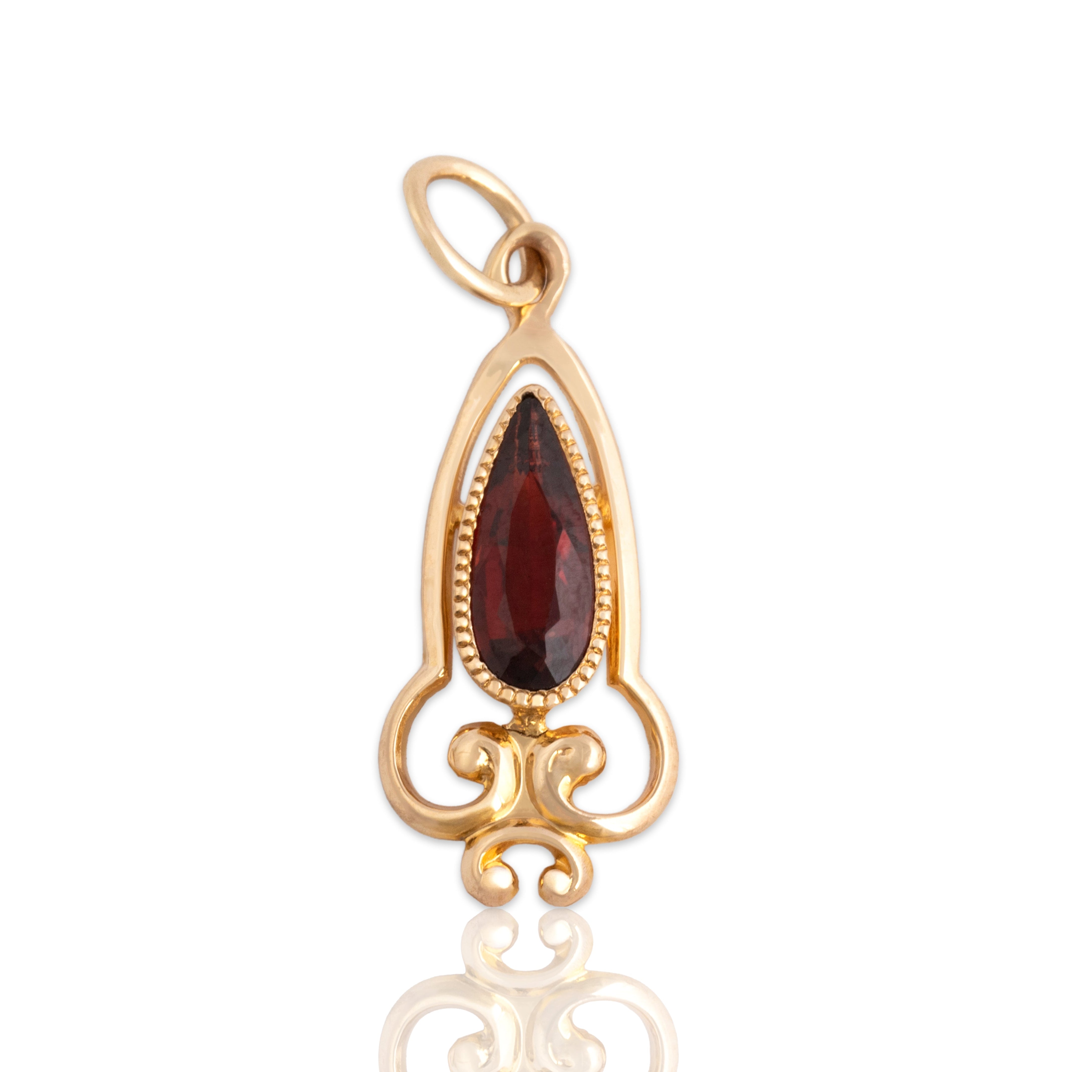 Antique Victorian 10k Yellow Gold .55ct Garnet Regal Elongated Pear Charm / Pendant