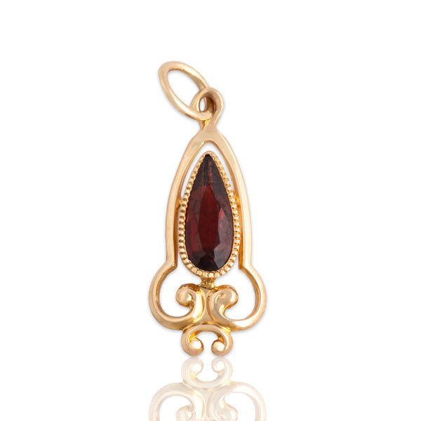 Antique Victorian 10k Yellow Gold .55ct Garnet Regal Elongated Pear Charm / Pendant