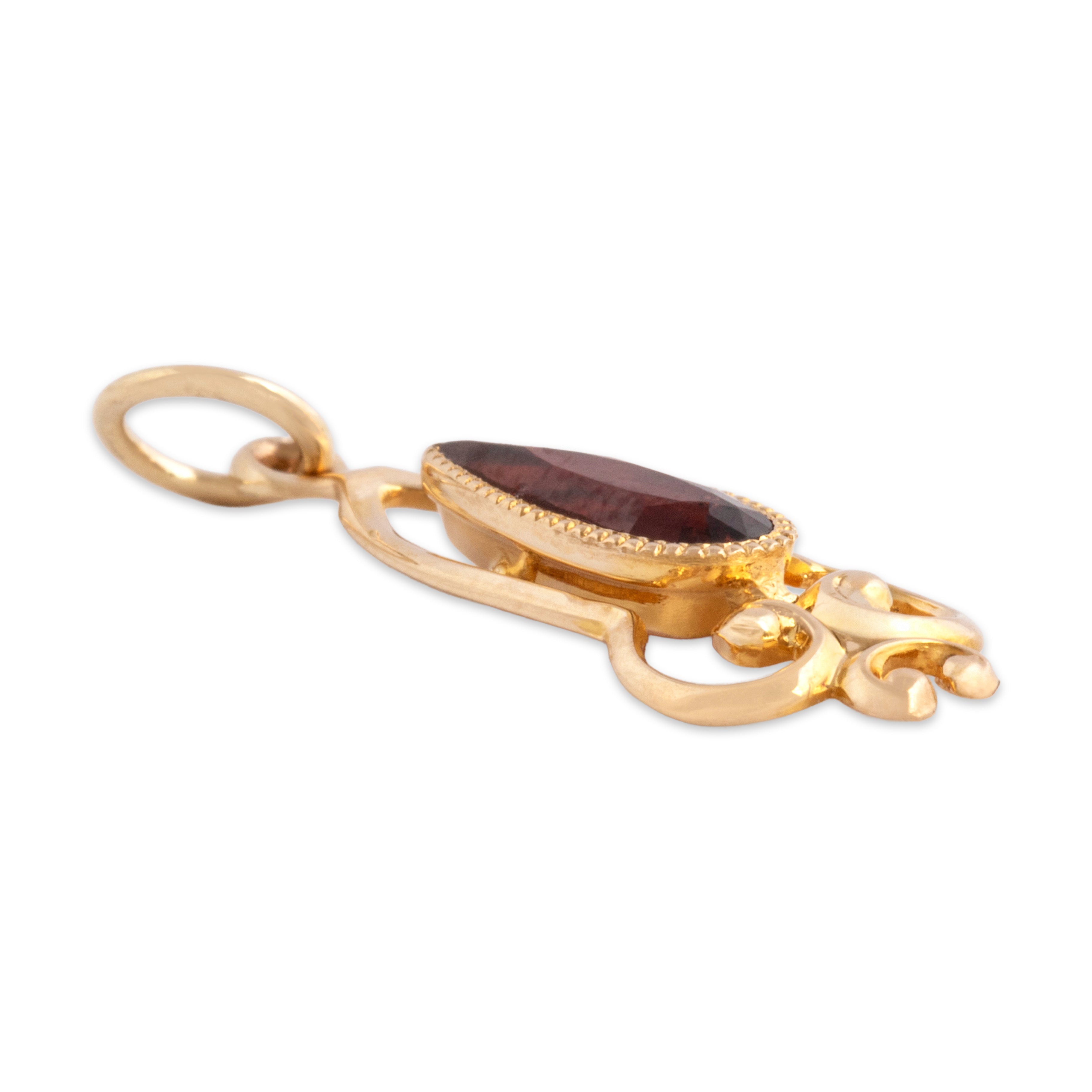 Antique Victorian 10k Yellow Gold .55ct Garnet Regal Elongated Pear Drop Charm / Pendant - Side view