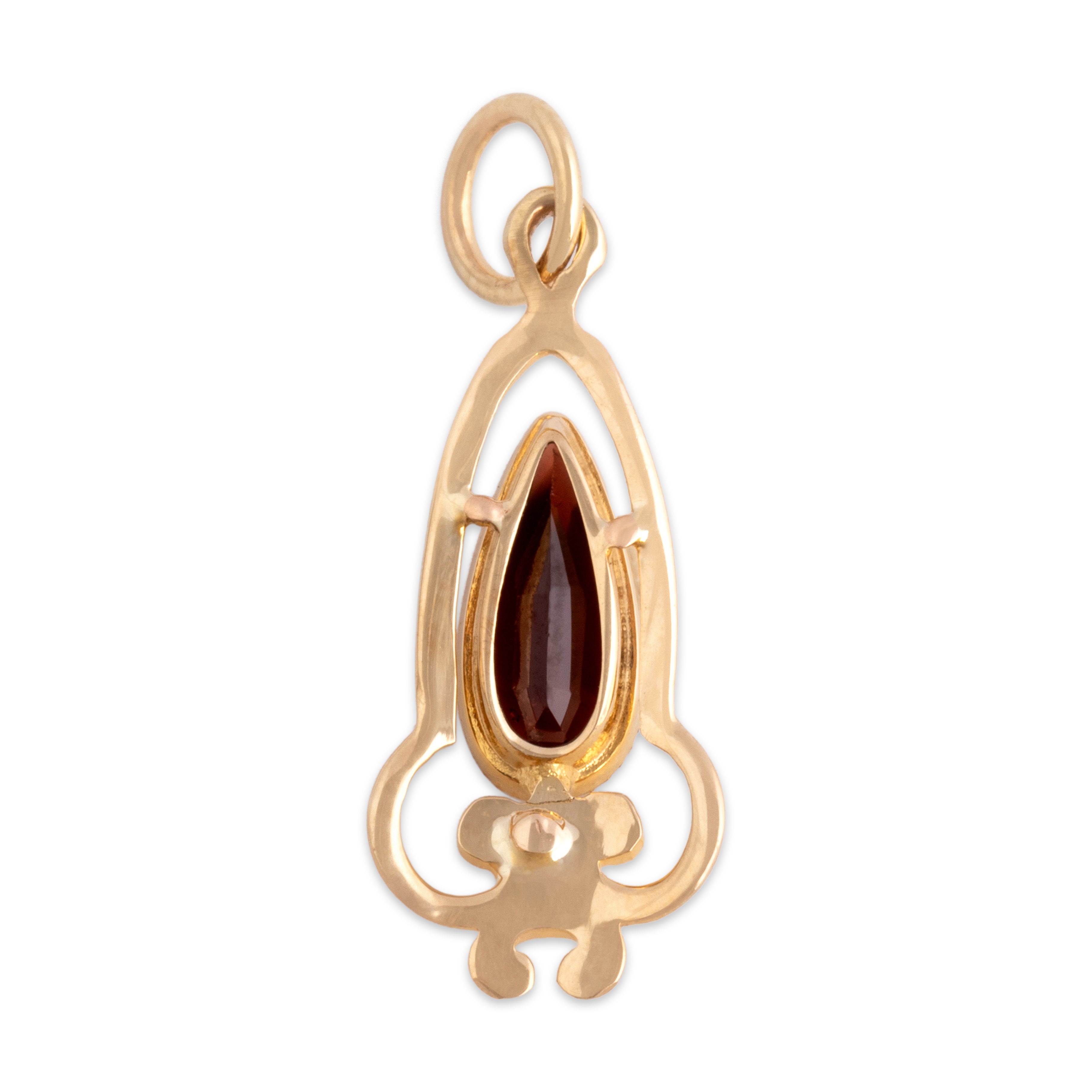 Antique Victorian 10k Yellow Gold .55ct Garnet Regal Elongated Pear Drop Charm / Pendant - Back view