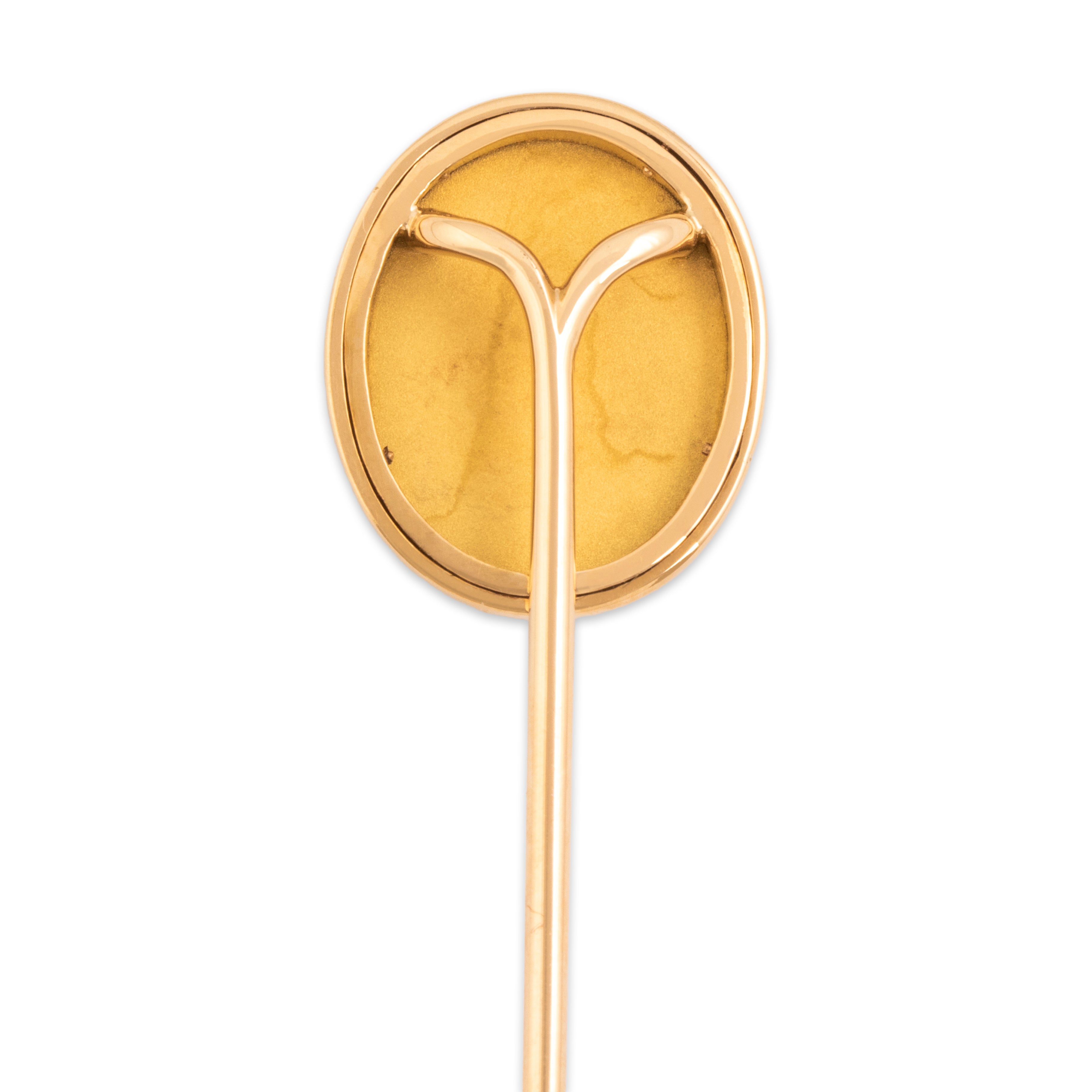 Antique Edwardian 14k Rosy Yellow Gold Essex Crystal Painted Reverse Intaglio Stick Pin - detail view #2