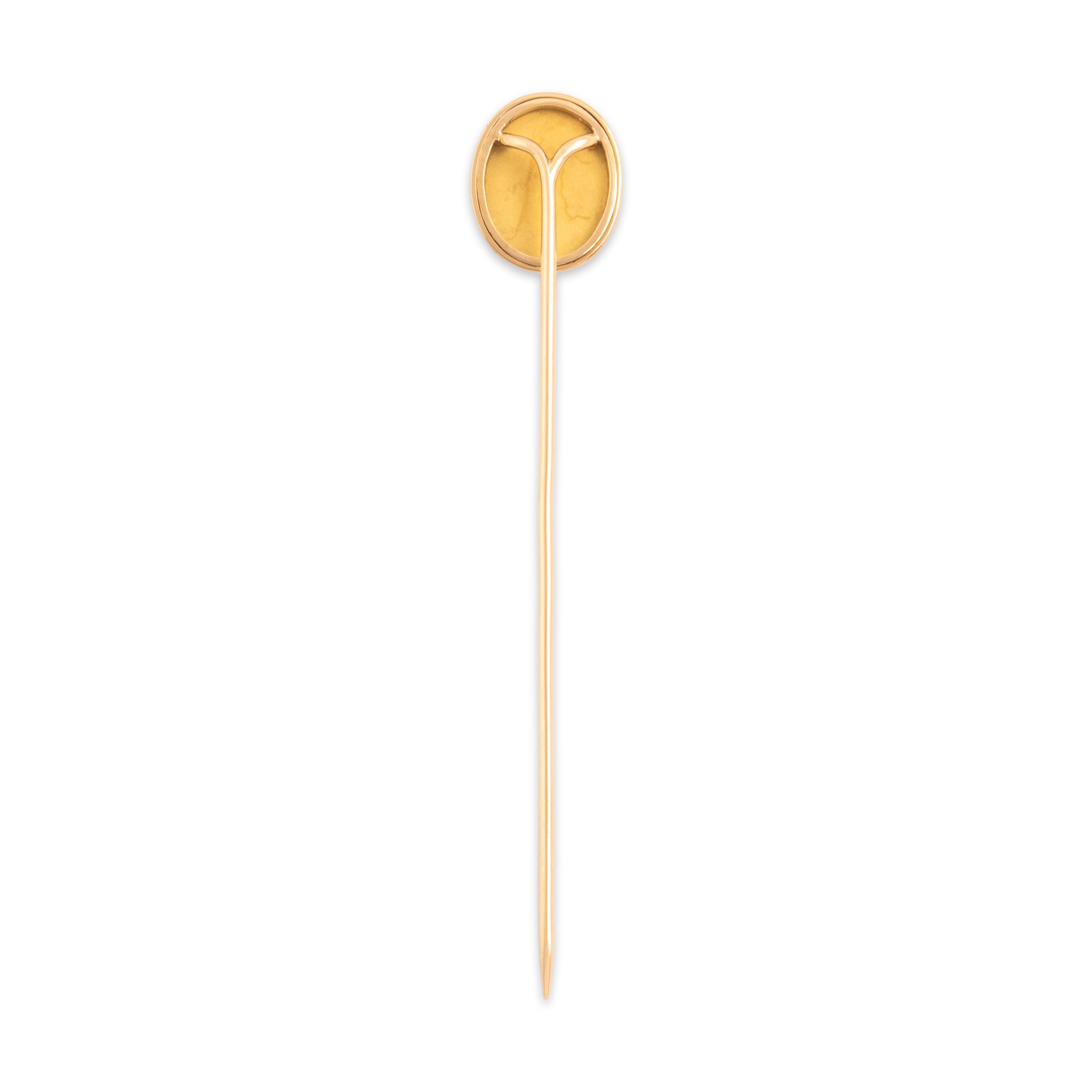 Antique Edwardian 14k Rosy Yellow Gold Essex Crystal Painted Reverse Intaglio Stick Pin - Back view