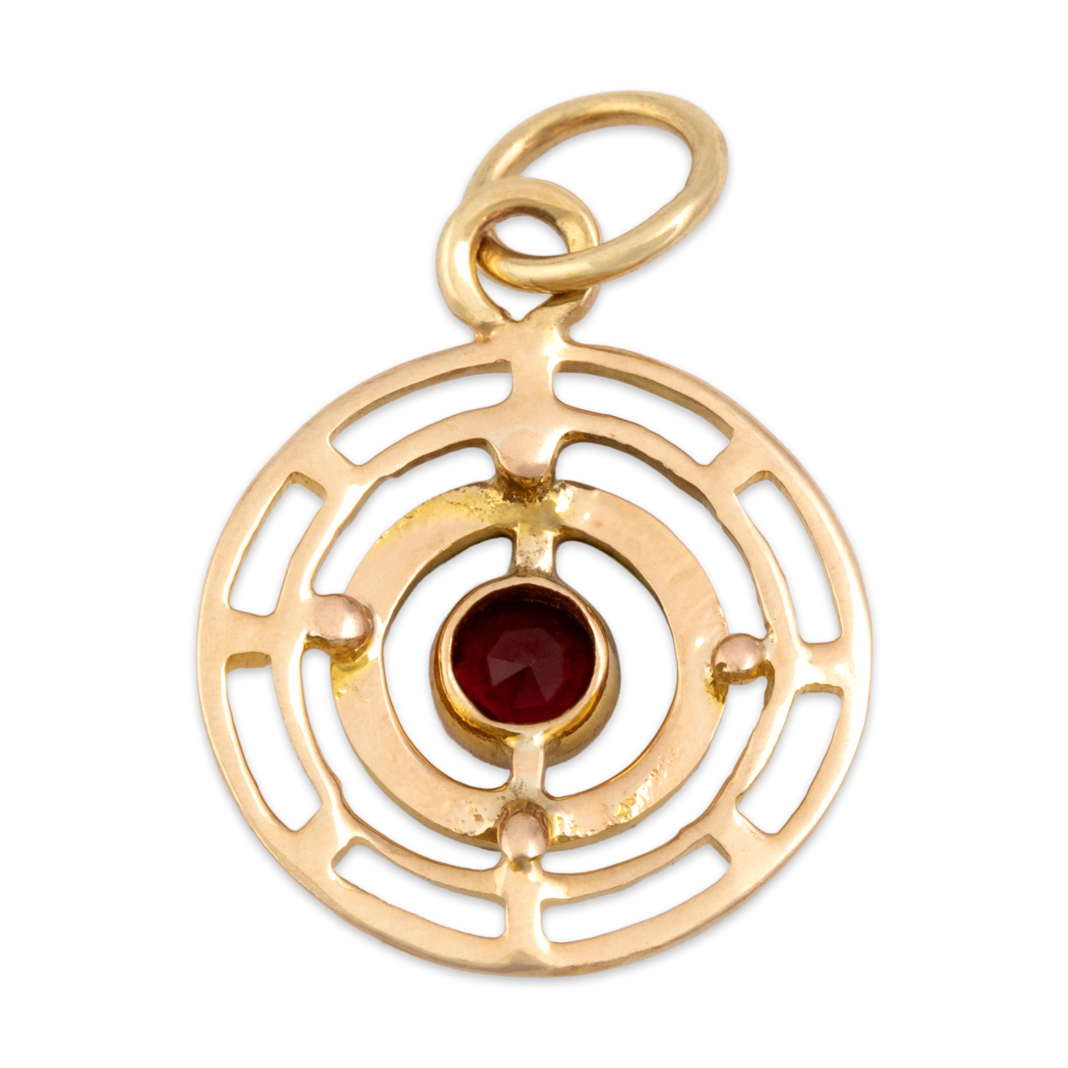 Antique Small 10k Yellow Gold Magenta Glass Black Enamel Orbital Charm / Pendant - Back view