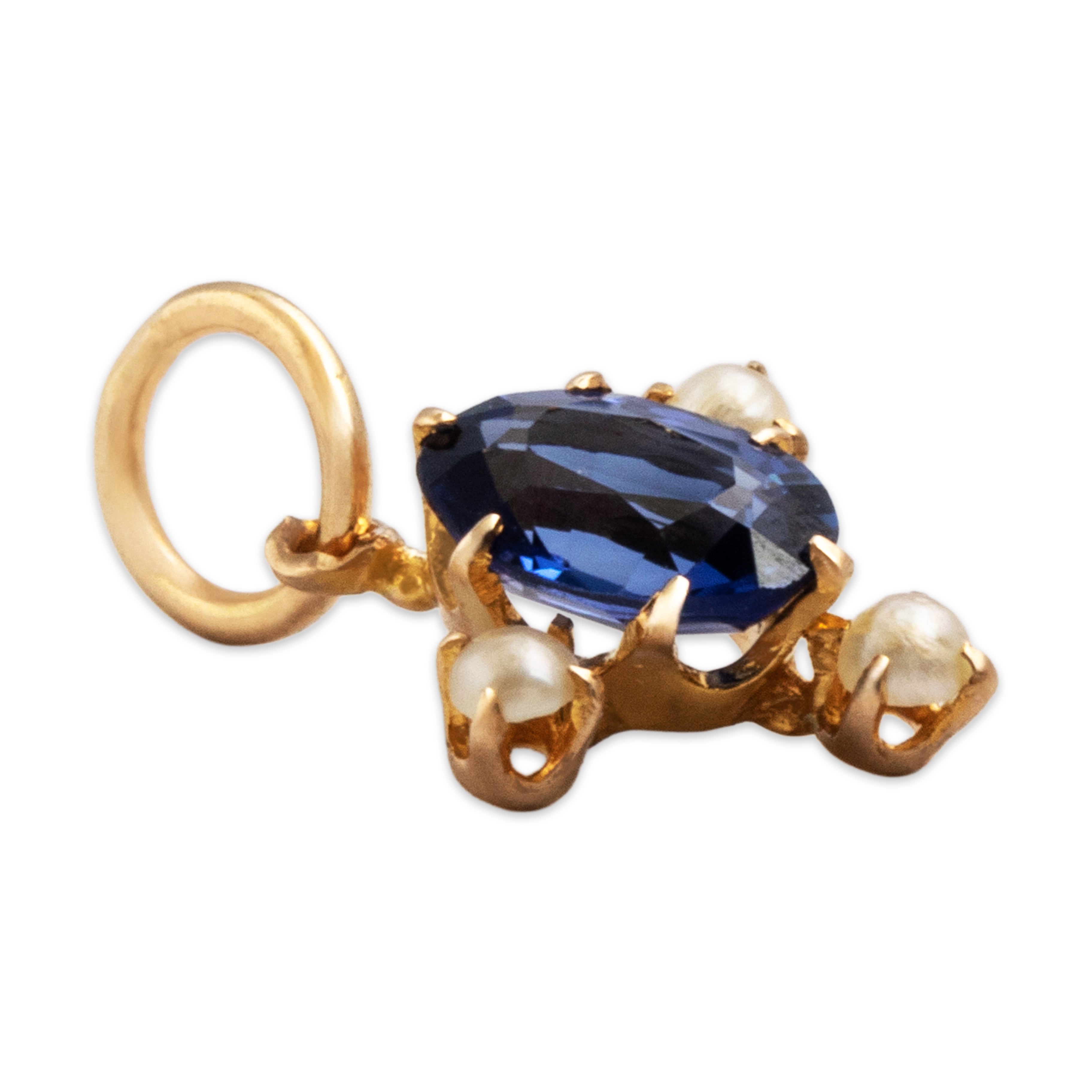 Antique 14k Yellow Gold .68ct Blue Synthetic Sapphire Oval Charm / Pendant - Side view