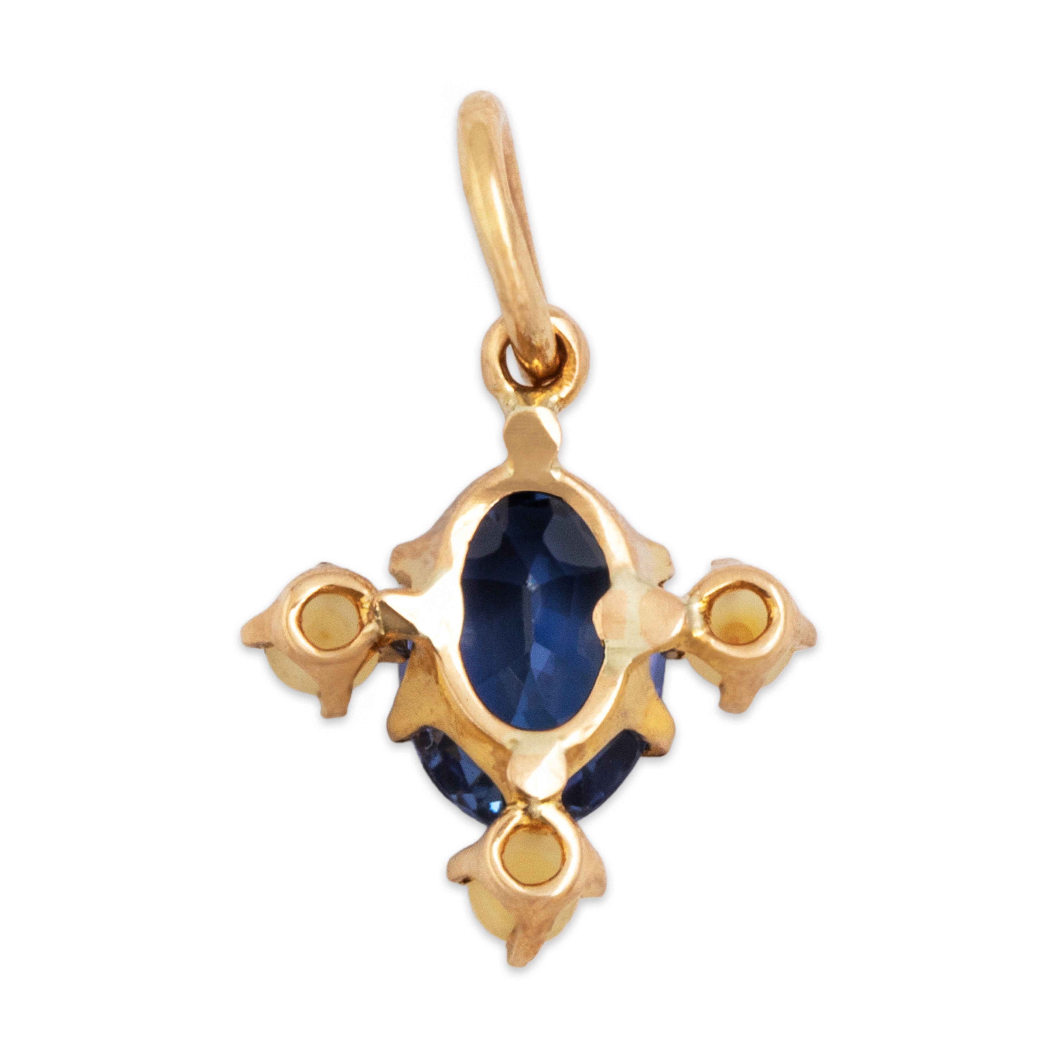 Antique 14k Yellow Gold .68ct Blue Synthetic Sapphire Oval Charm / Pendant - Back view