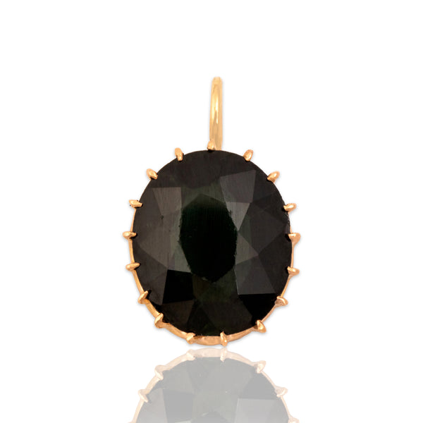Antique 18k Rosy Yellow Gold 4.23ct Green Tourmaline Flashing Oval Pendant