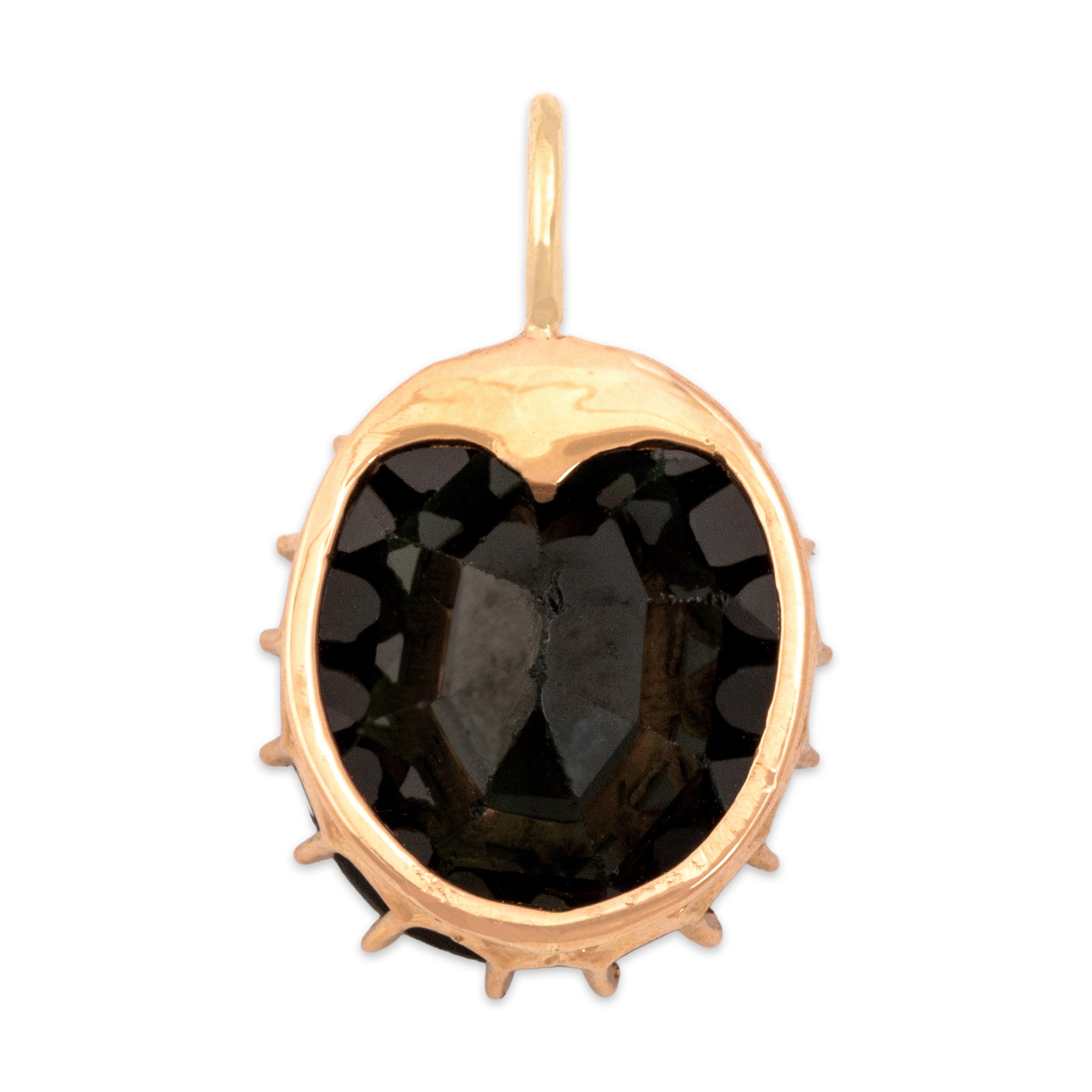 Antique 18k Rosy Yellow Gold 4.23ct Green Tourmaline Flashing Oval Pendant - Back view