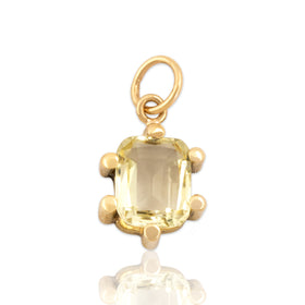 Antique Small 14k Yellow Gold 1ct Lemon Quartz Bold Prong Charm / Pendant