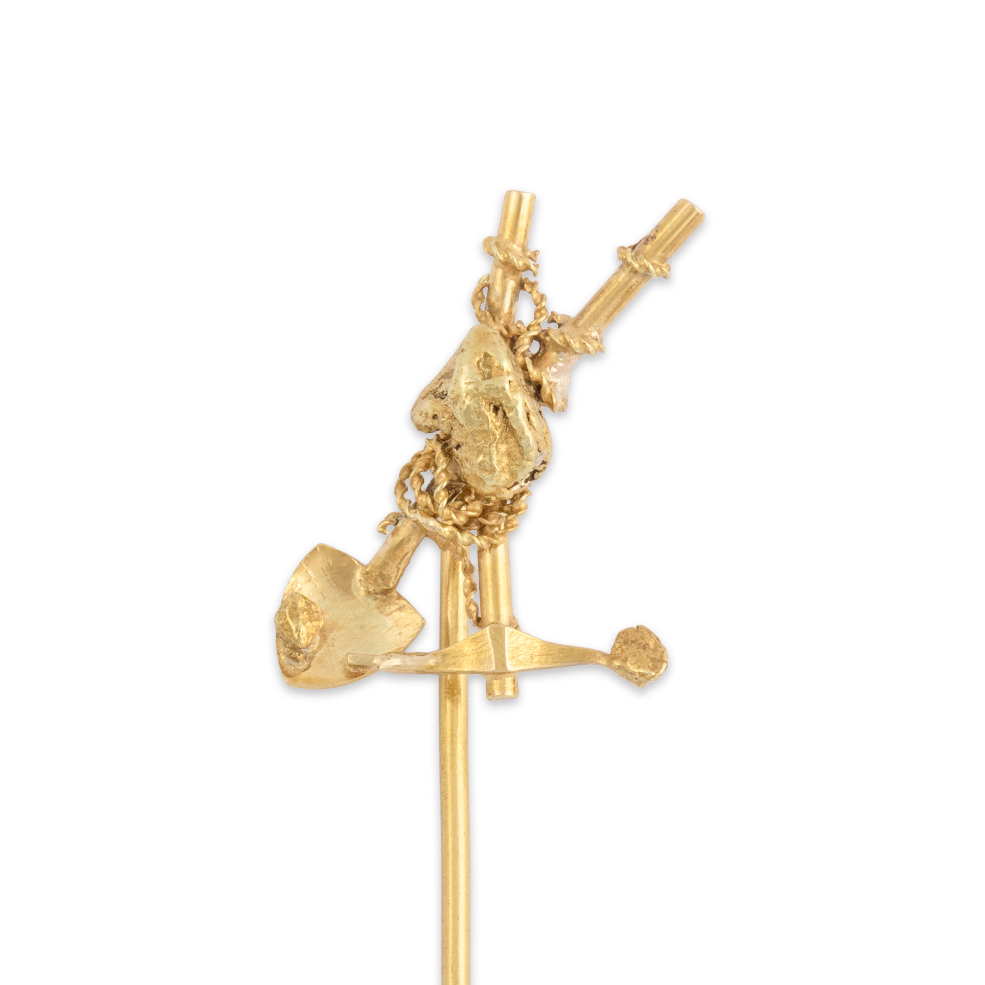 Antique 14k Yellow Gold Digging For Gold Stick Pin - detail view #1