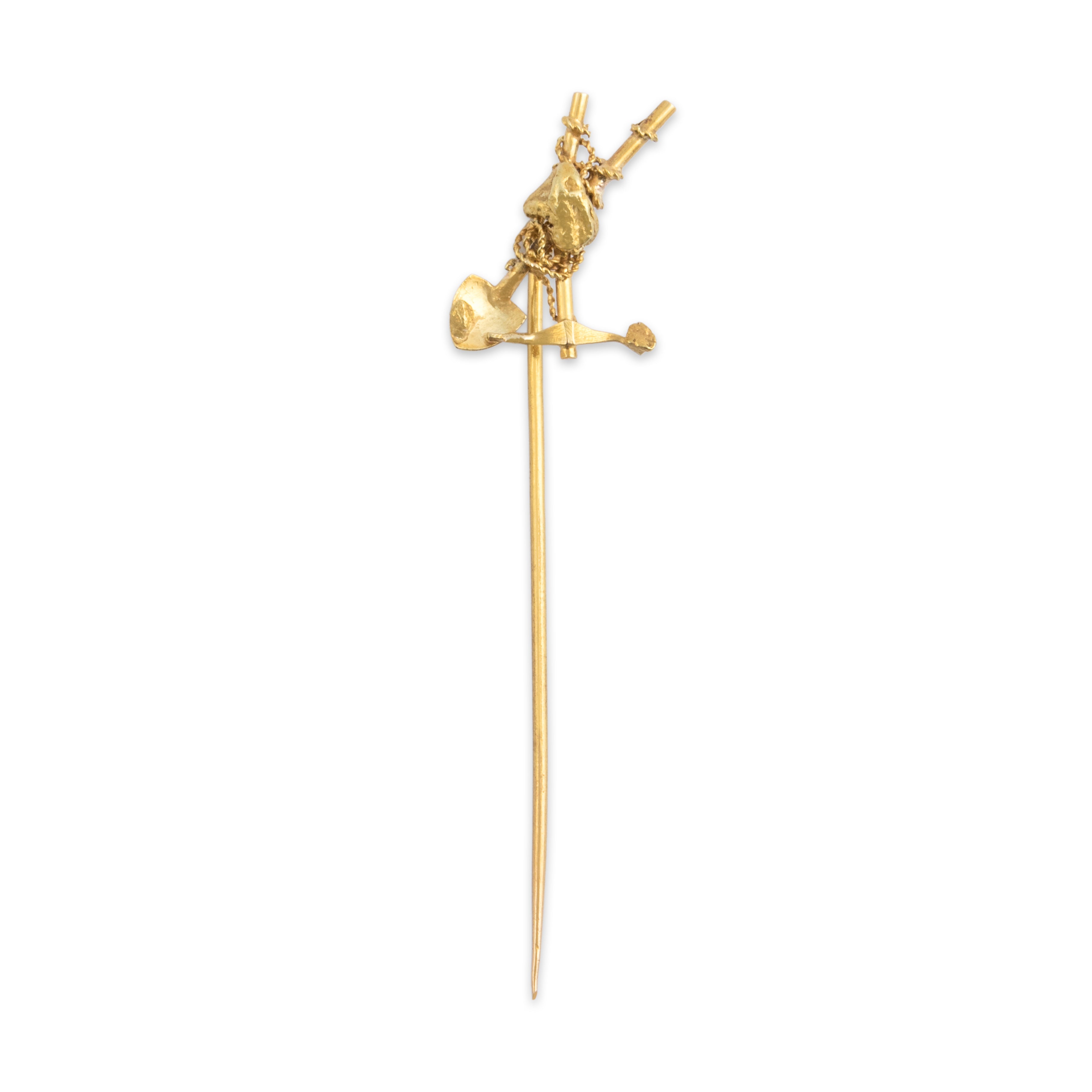 Antique 14k Yellow Gold Digging For Gold Stick Pin - Close-up view