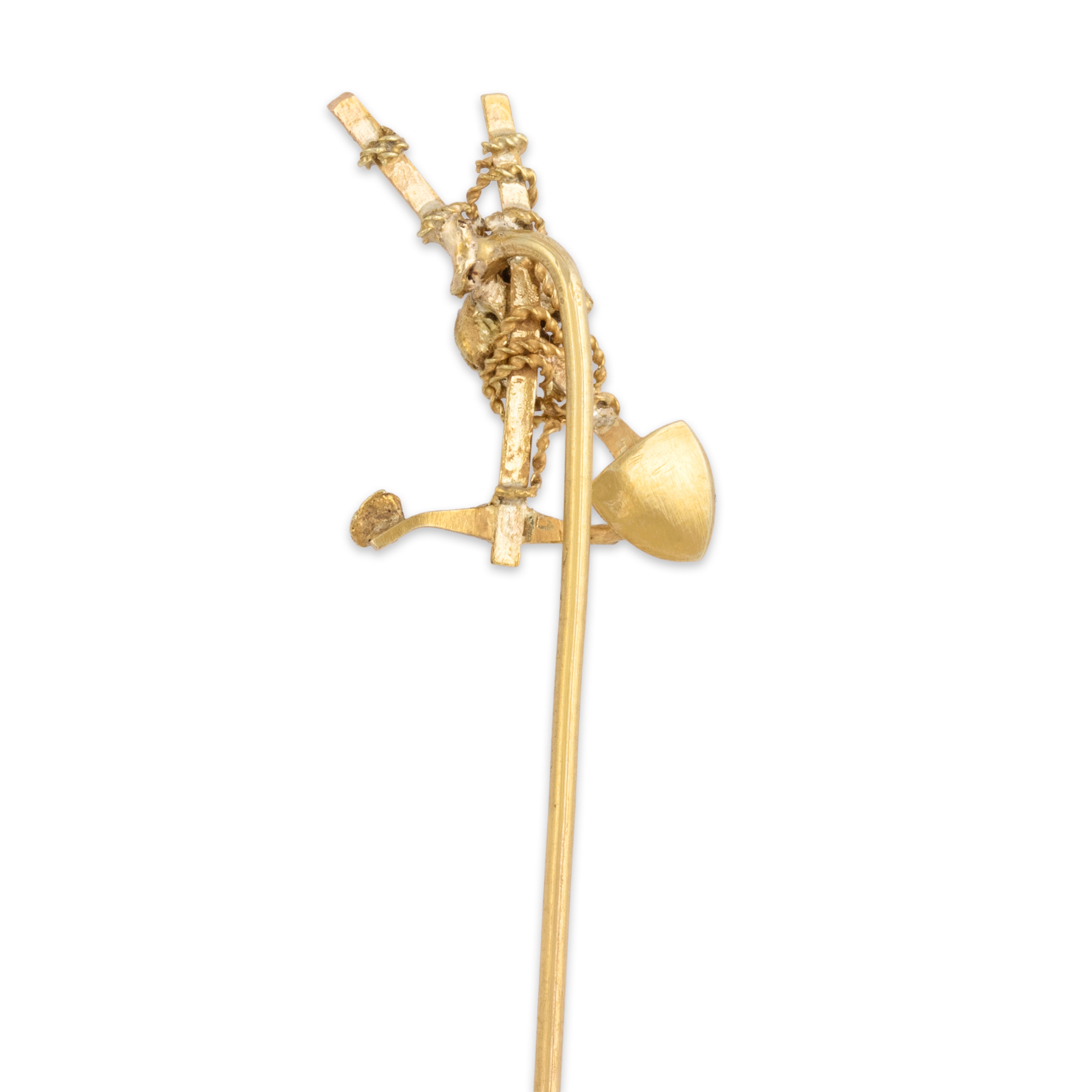 Antique 14k Yellow Gold Digging For Gold Stick Pin - detail view #2