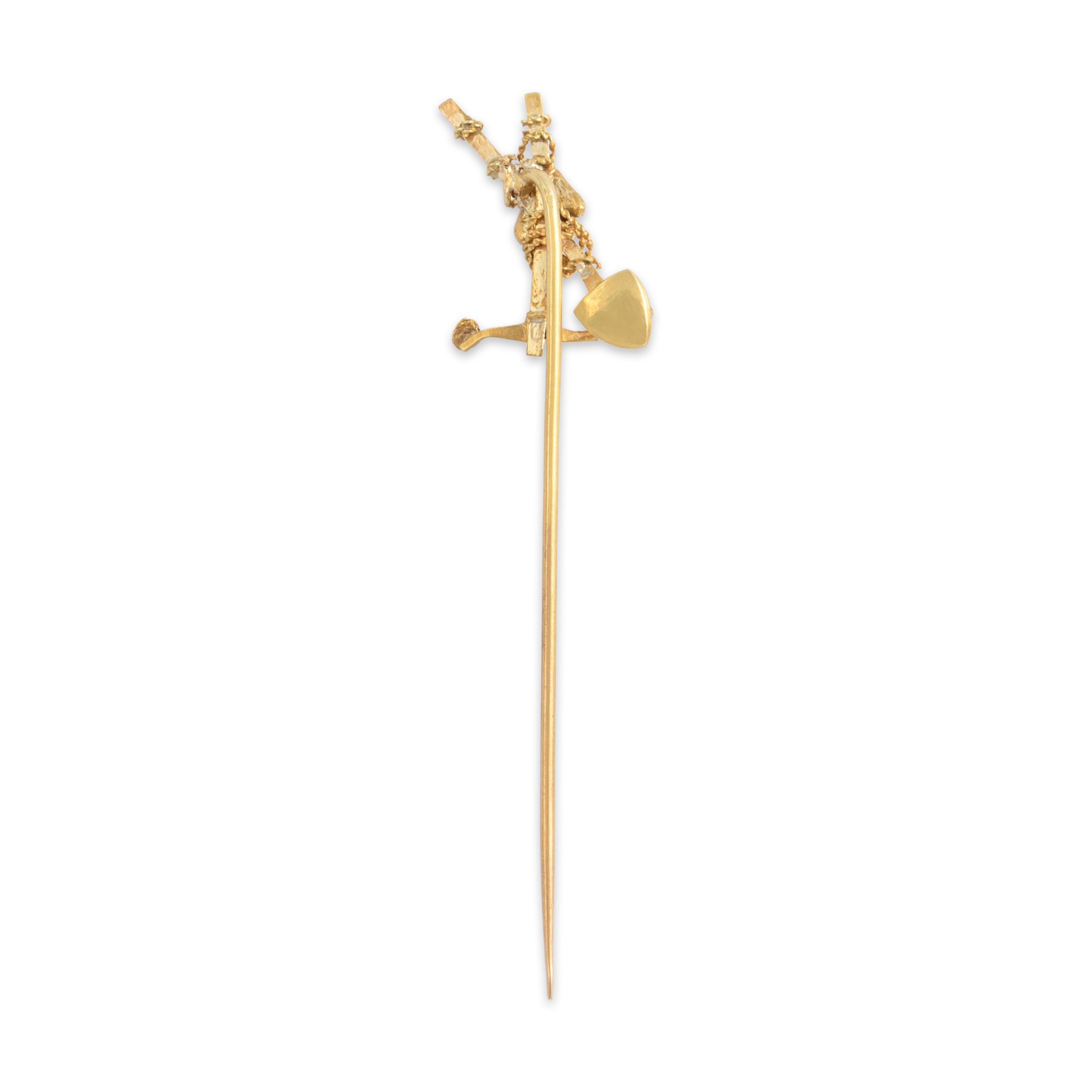 Antique 14k Yellow Gold Digging For Gold Stick Pin - Back view