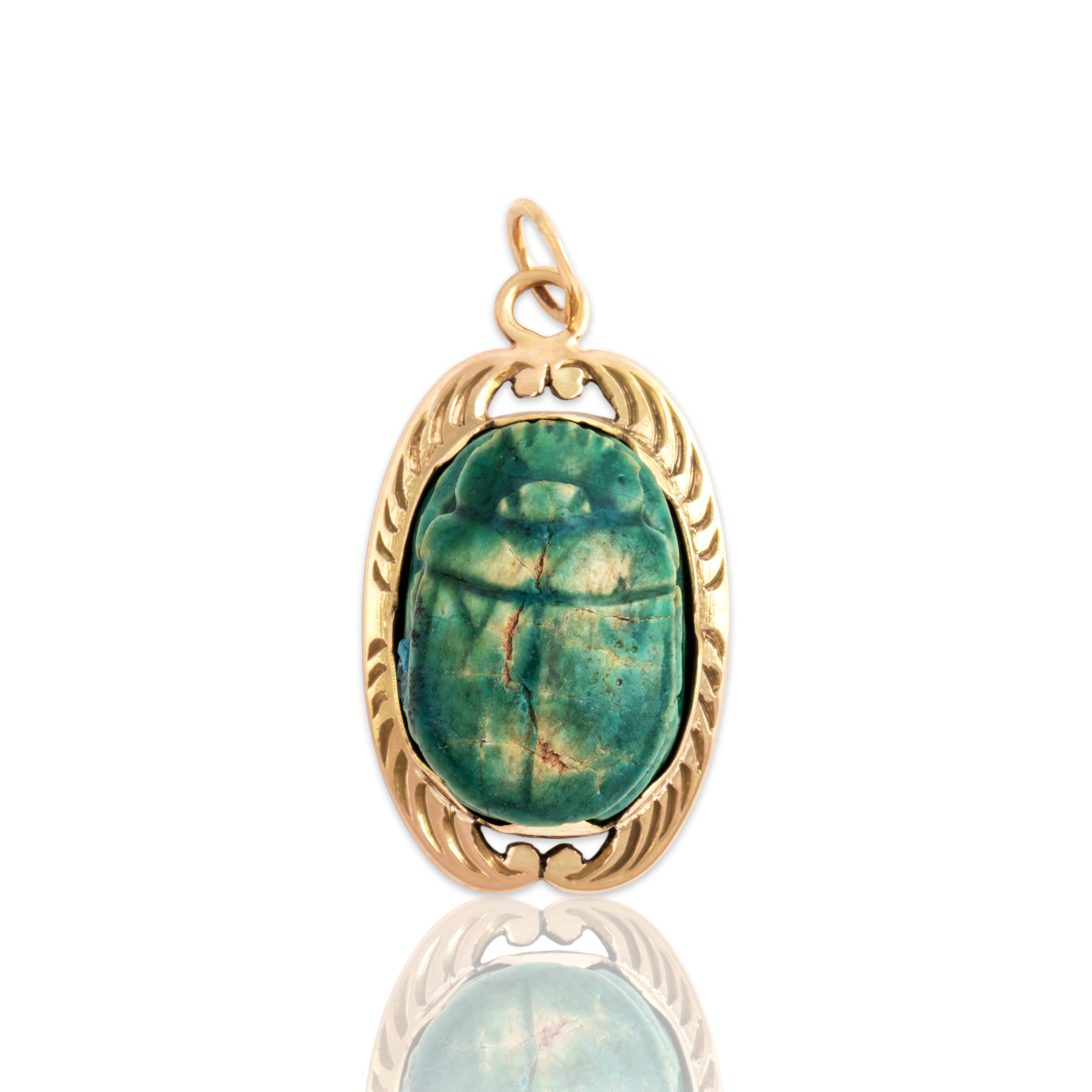 Antique Victorian 14k Yellow Gold Scarab Wonderful Decorated Ancient-Style Scarab Charm / Pendant - Close-up view