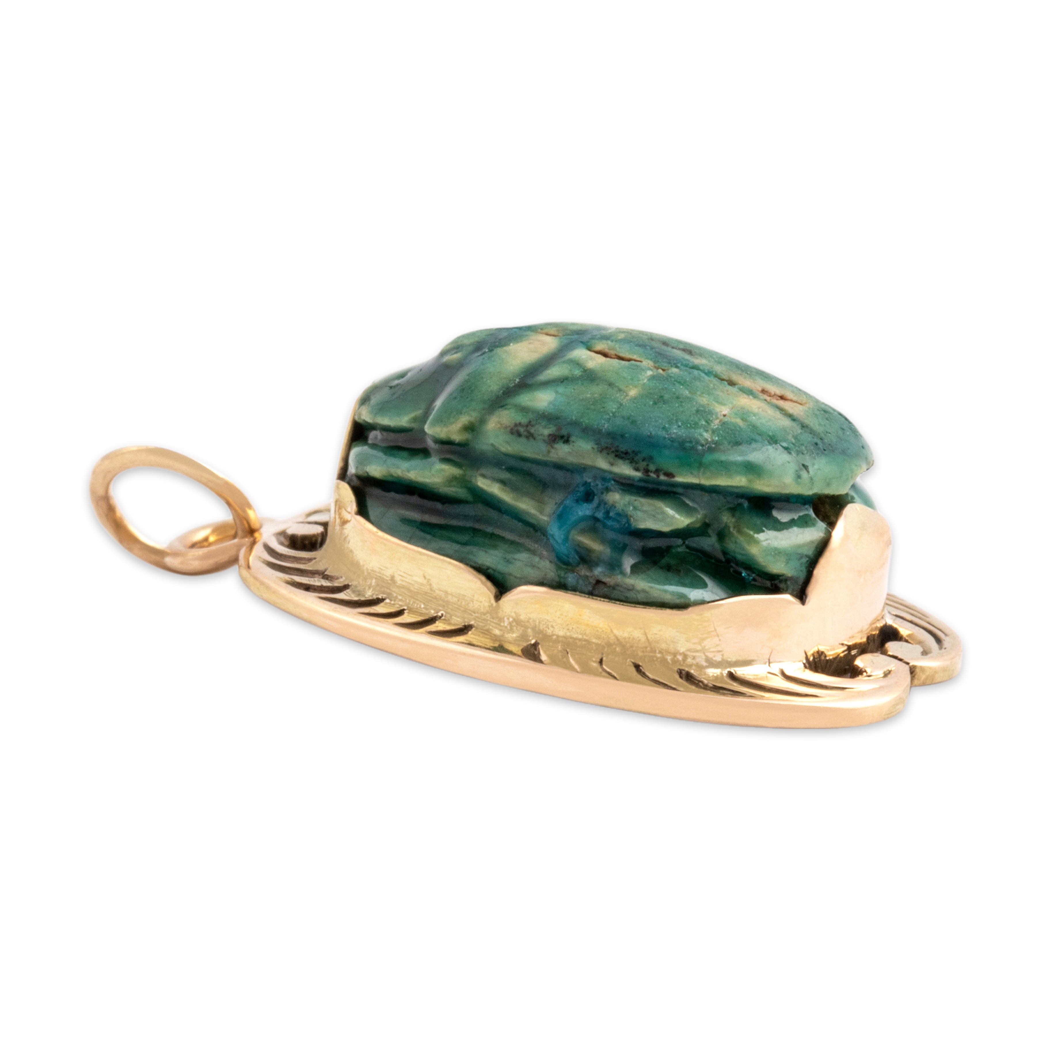 Antique Victorian 14k Yellow Gold Scarab Wonderful Decorated Ancient-Style Scarab Charm / Pendant - Side view