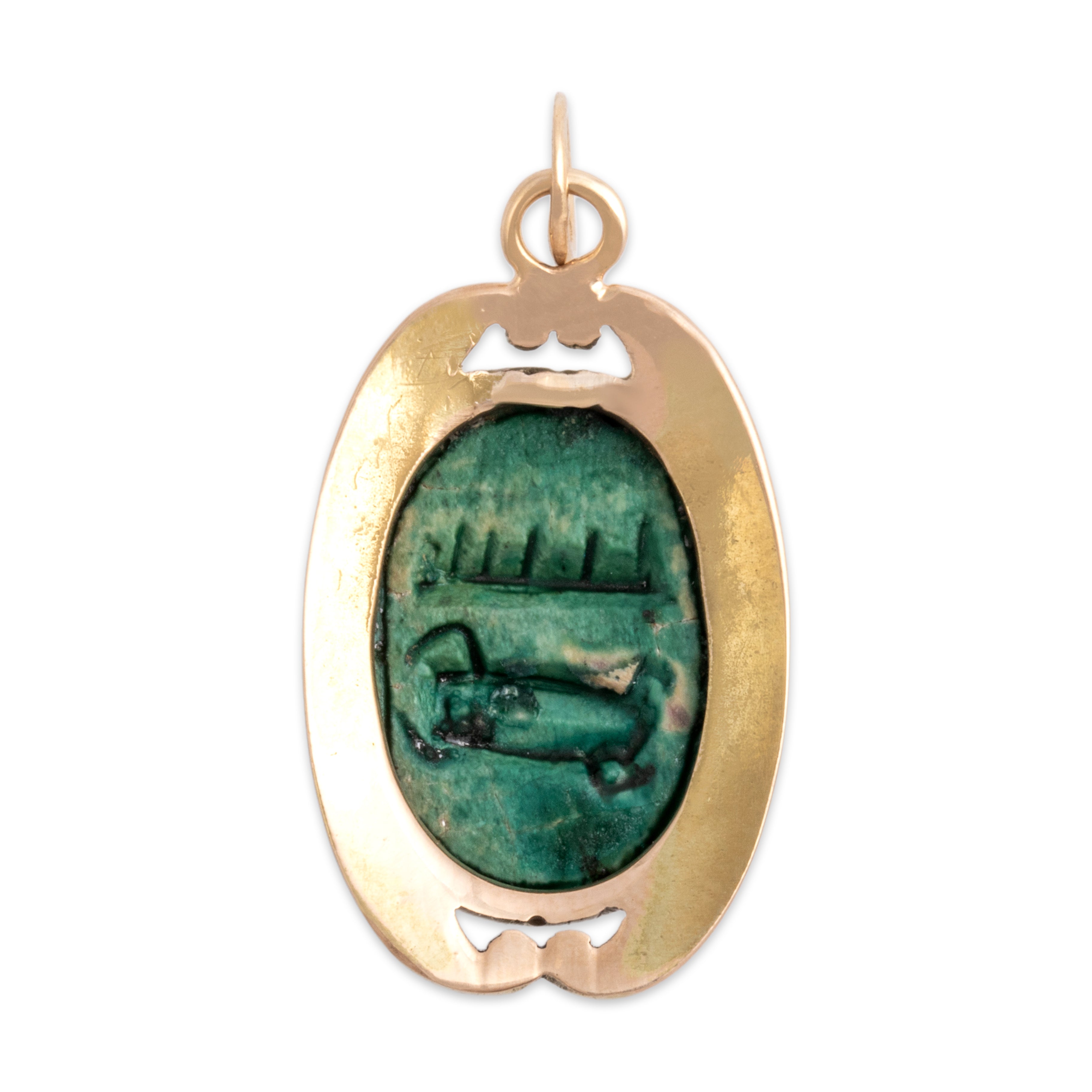 Antique Victorian 14k Yellow Gold Scarab Wonderful Decorated Ancient-Style Scarab Charm / Pendant - Back view