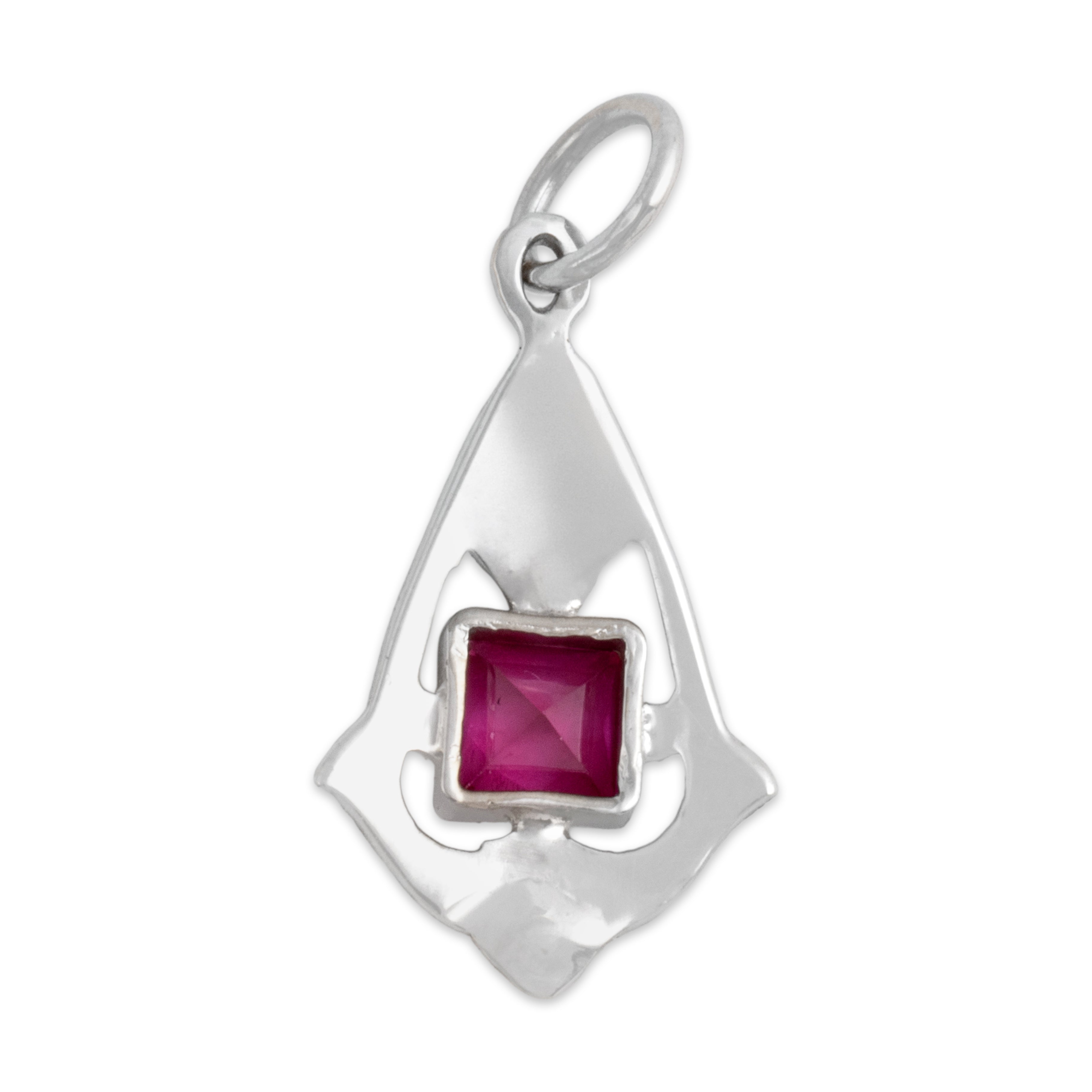 Antique Art Deco Small 10k White Gold Synthetic Ruby Milgrain Detail Charm / Pendant - Back view