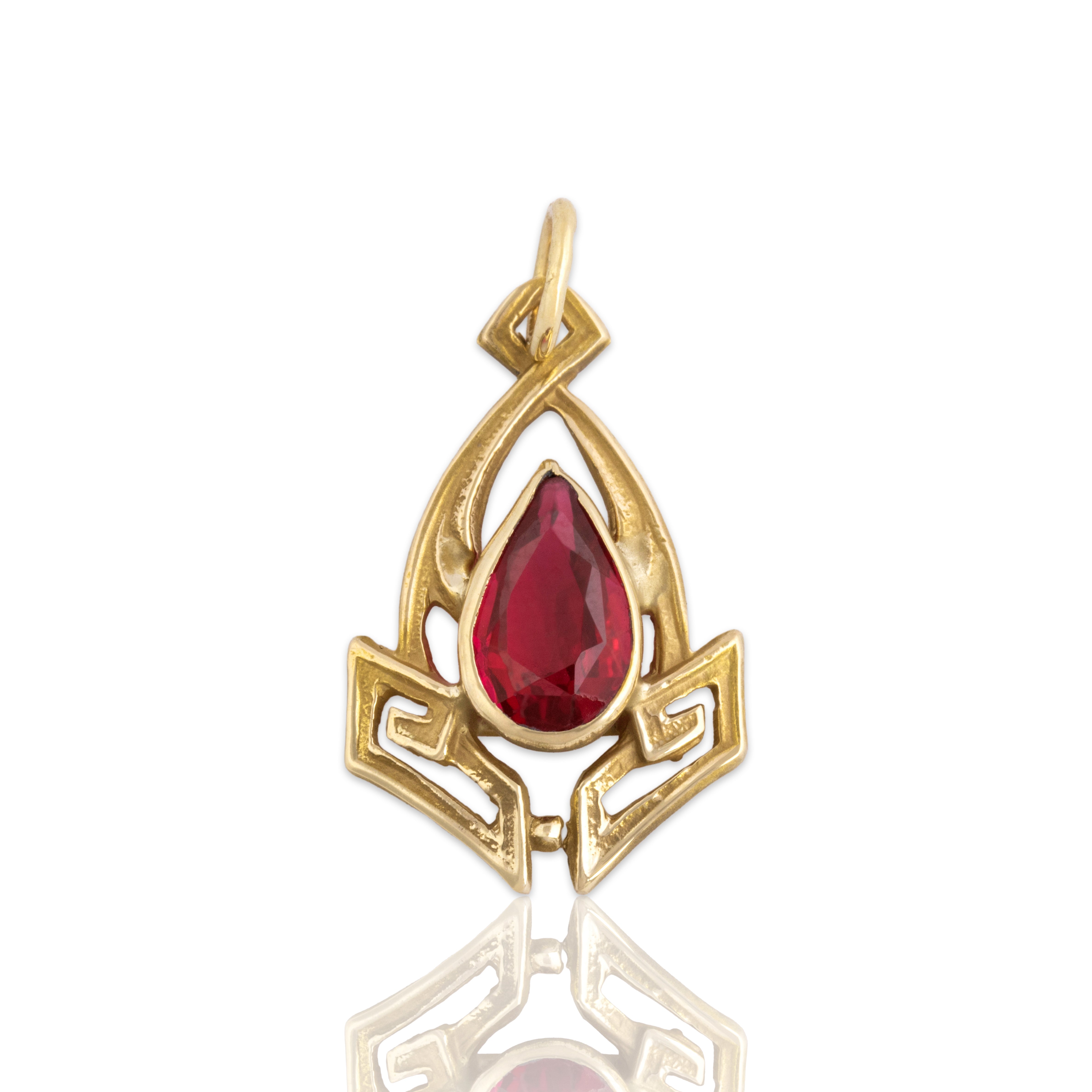 Antique Victorian 14k Yellow Gold Garnet Glass Doublet Geometric Charm / Pendant