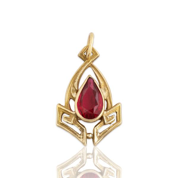 Antique Victorian 14k Yellow Gold Garnet Glass Doublet Geometric Charm / Pendant