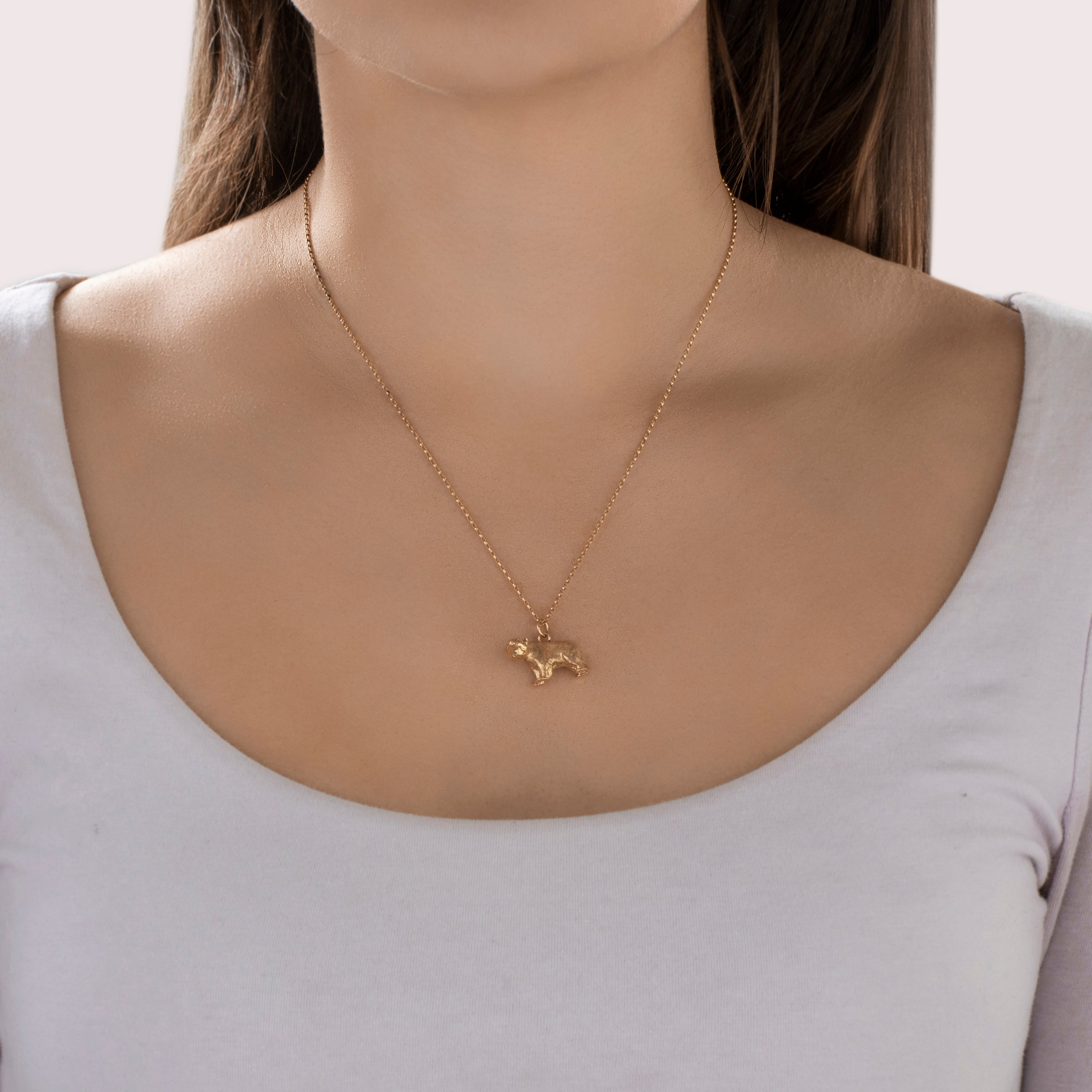 Antique Victorian 14k Yellow Gold Heavy Figural Bear Charm / Pendant - On model view