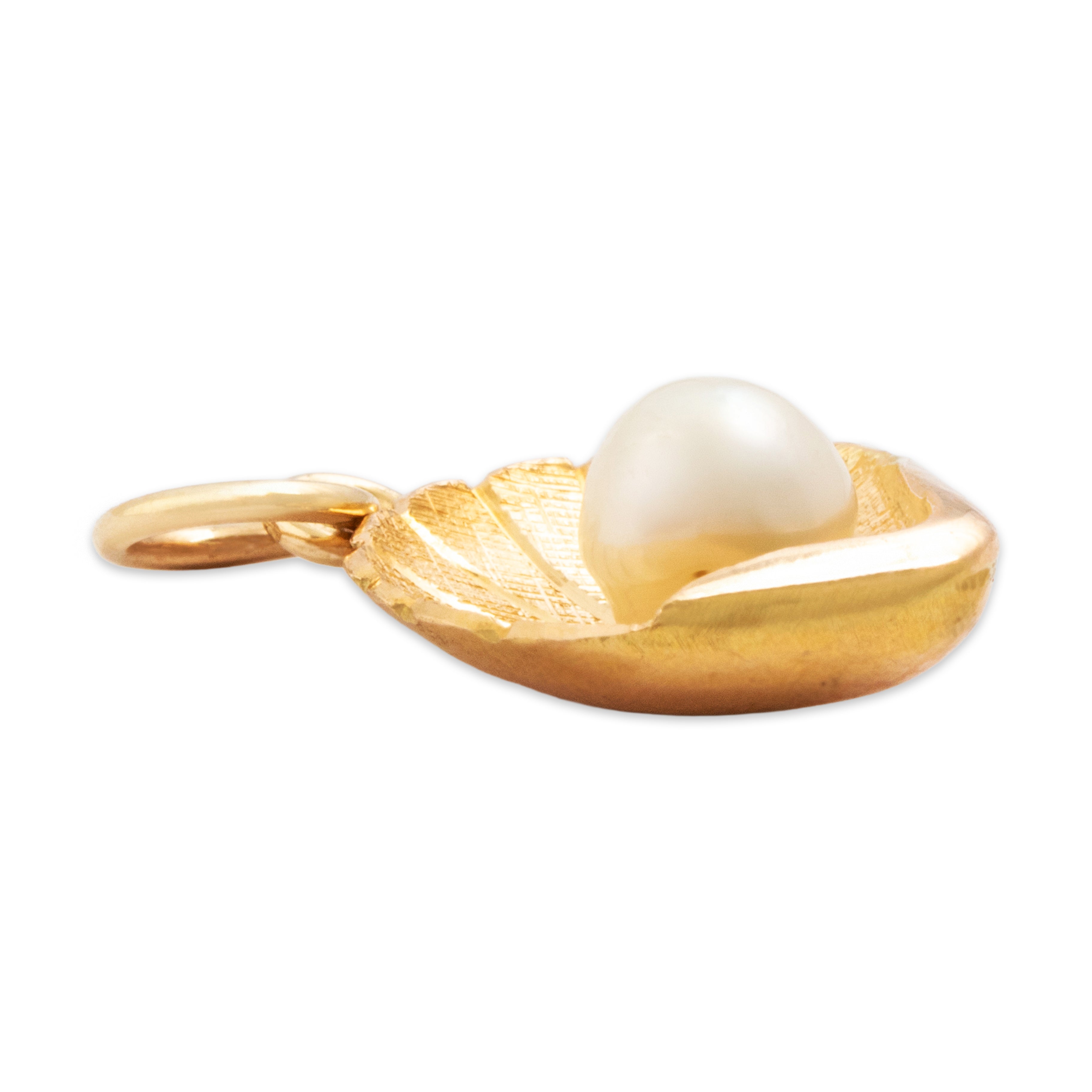 Antique 14k Yellow Gold Pearl Lustrous Sea Shell Charm / Pendant - Side view