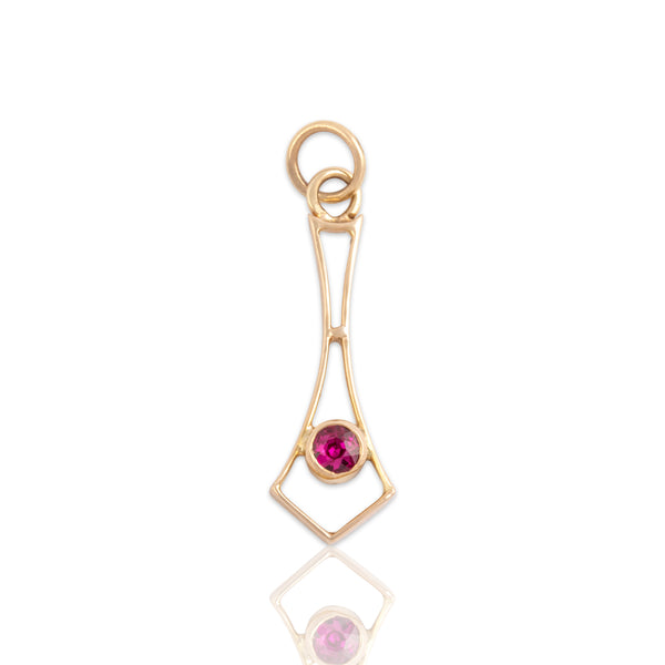 Antique Lightweight 10k Yellow Gold Synthetic Ruby Vibrant Charm / Pendant