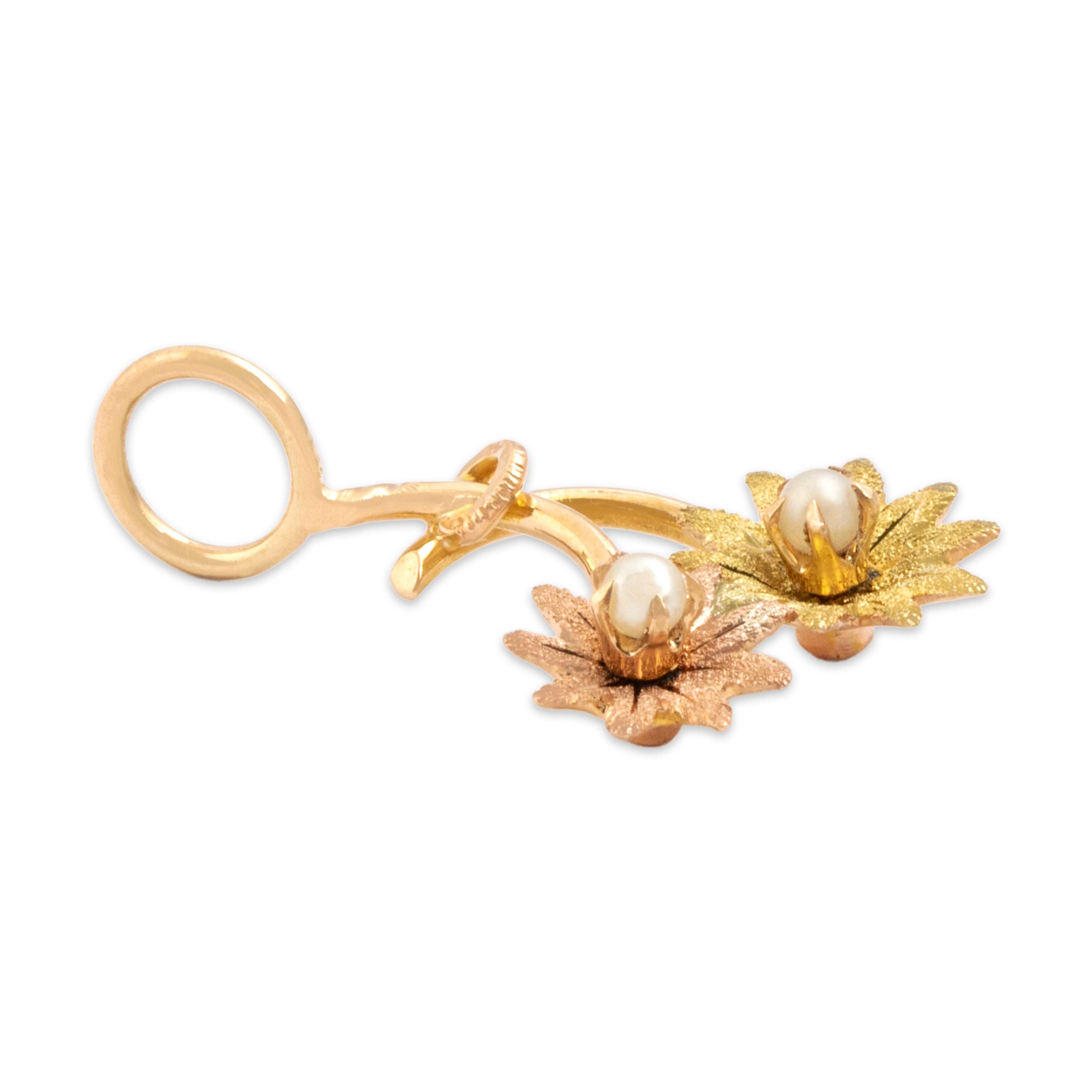 Antique Small Lovely 14k Yellow & Rose Gold Pearl Falling Daisies Charm / Pendant - Side view
