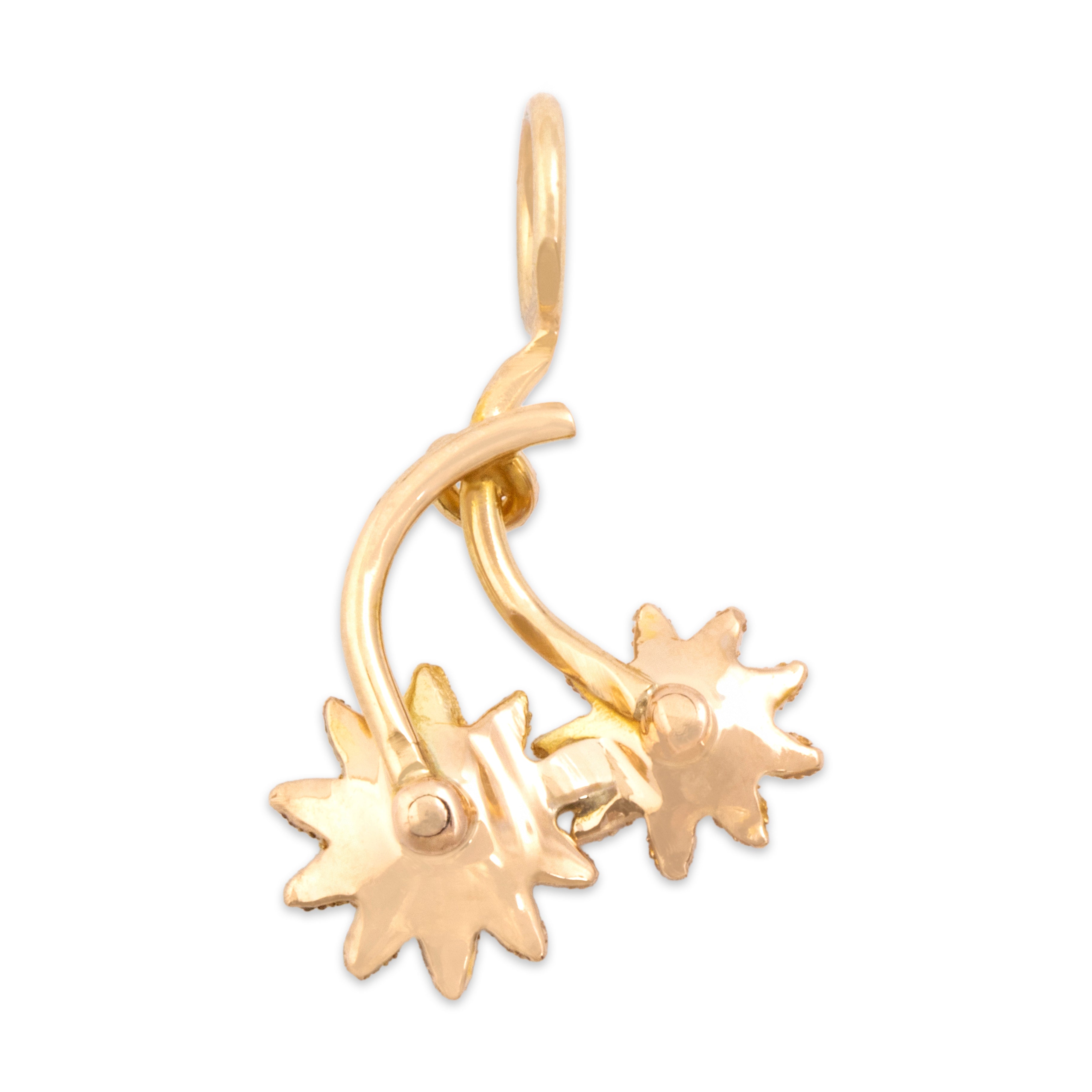 Antique Small Lovely 14k Yellow & Rose Gold Pearl Falling Daisies Charm / Pendant - Back view