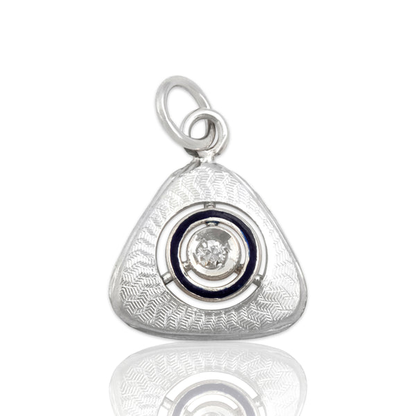 Antique Art Deco 14k White Gold Diamond Enamel Triangle Charm / Pendant