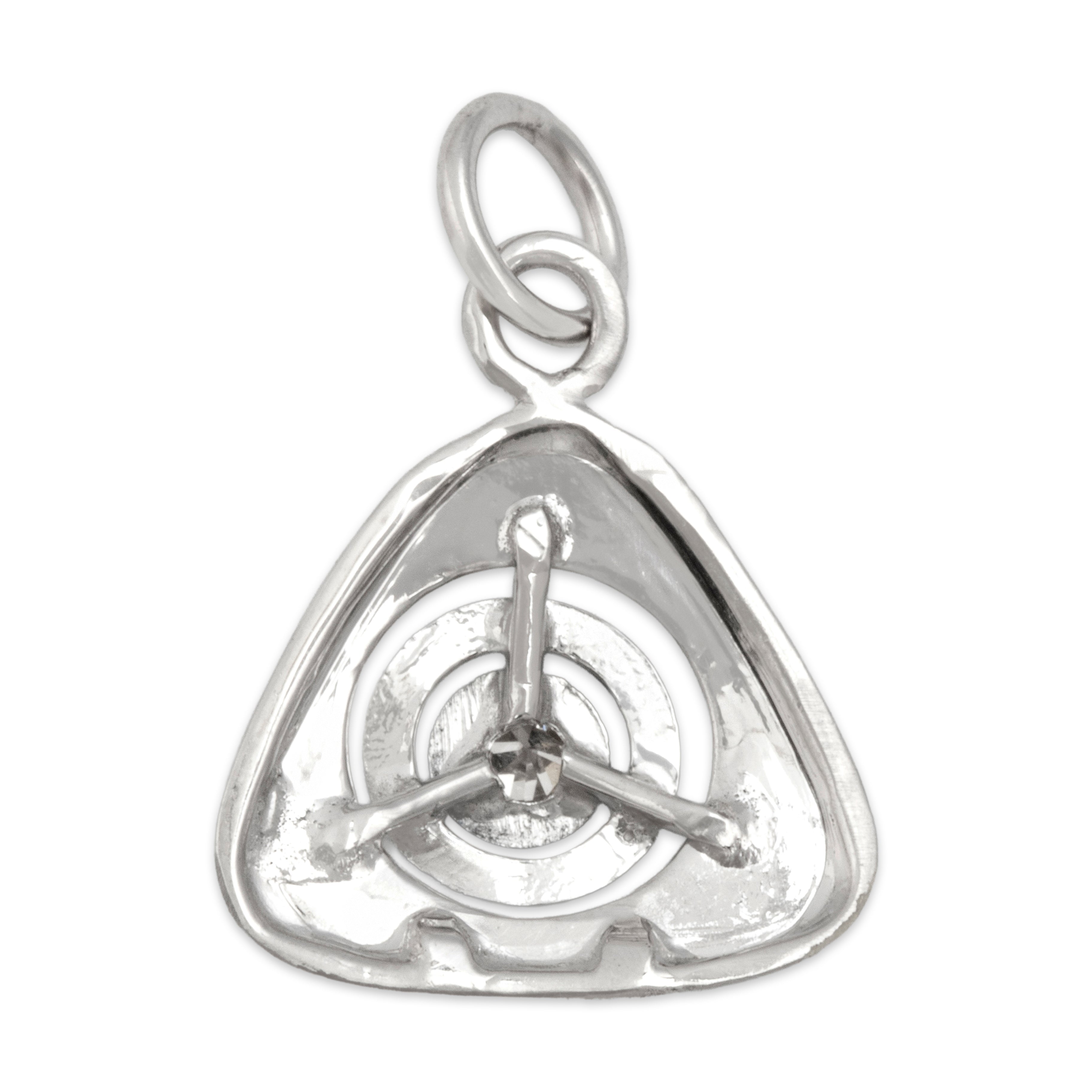 Antique Art Deco 14k White Gold Diamond Engine-Turned Blue Enamel Triangle Charm / Pendant - Back view