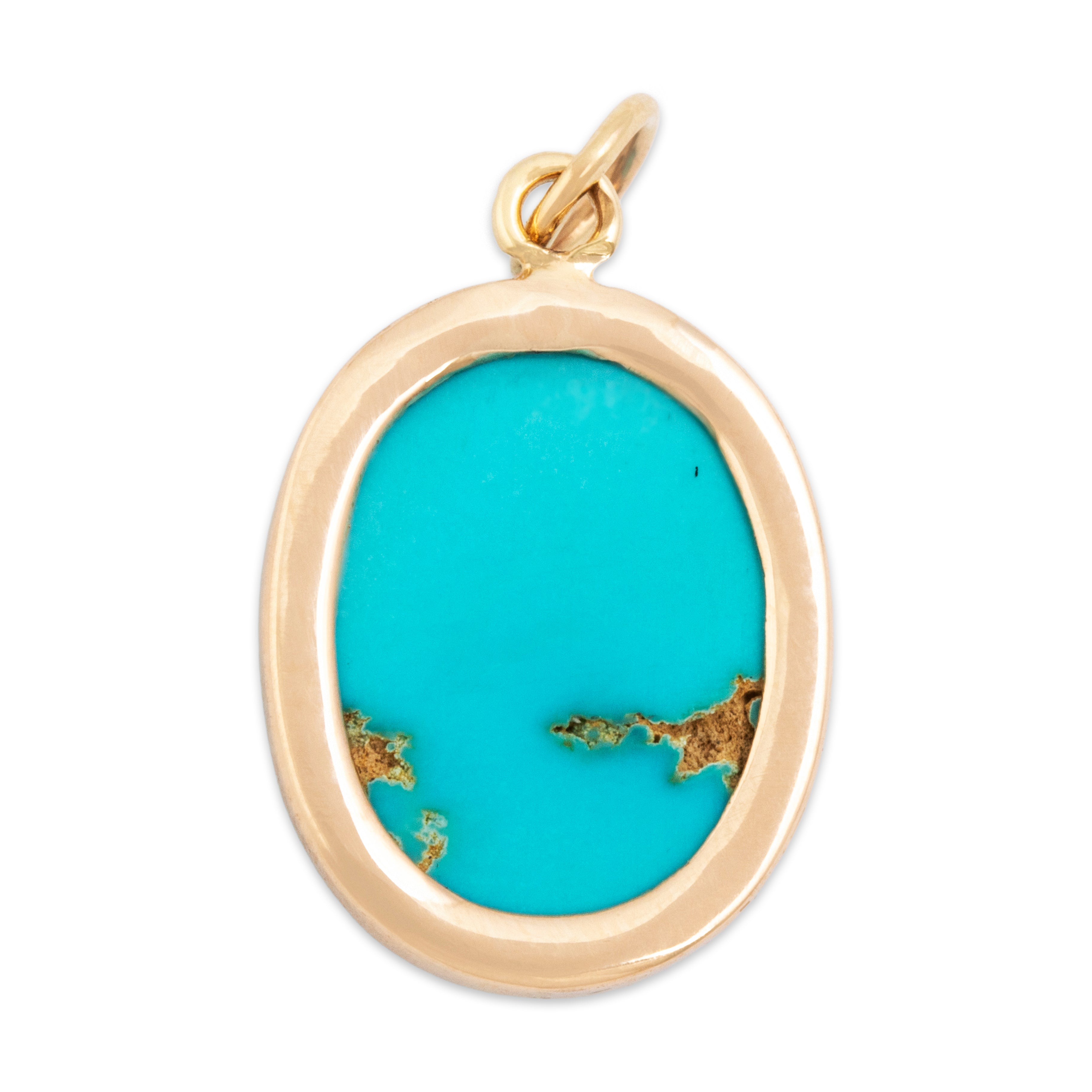 Antique 14k Rosy Yellow Gold Turquoise Beaded Frame Cabochon Charm / Pendant- Back view