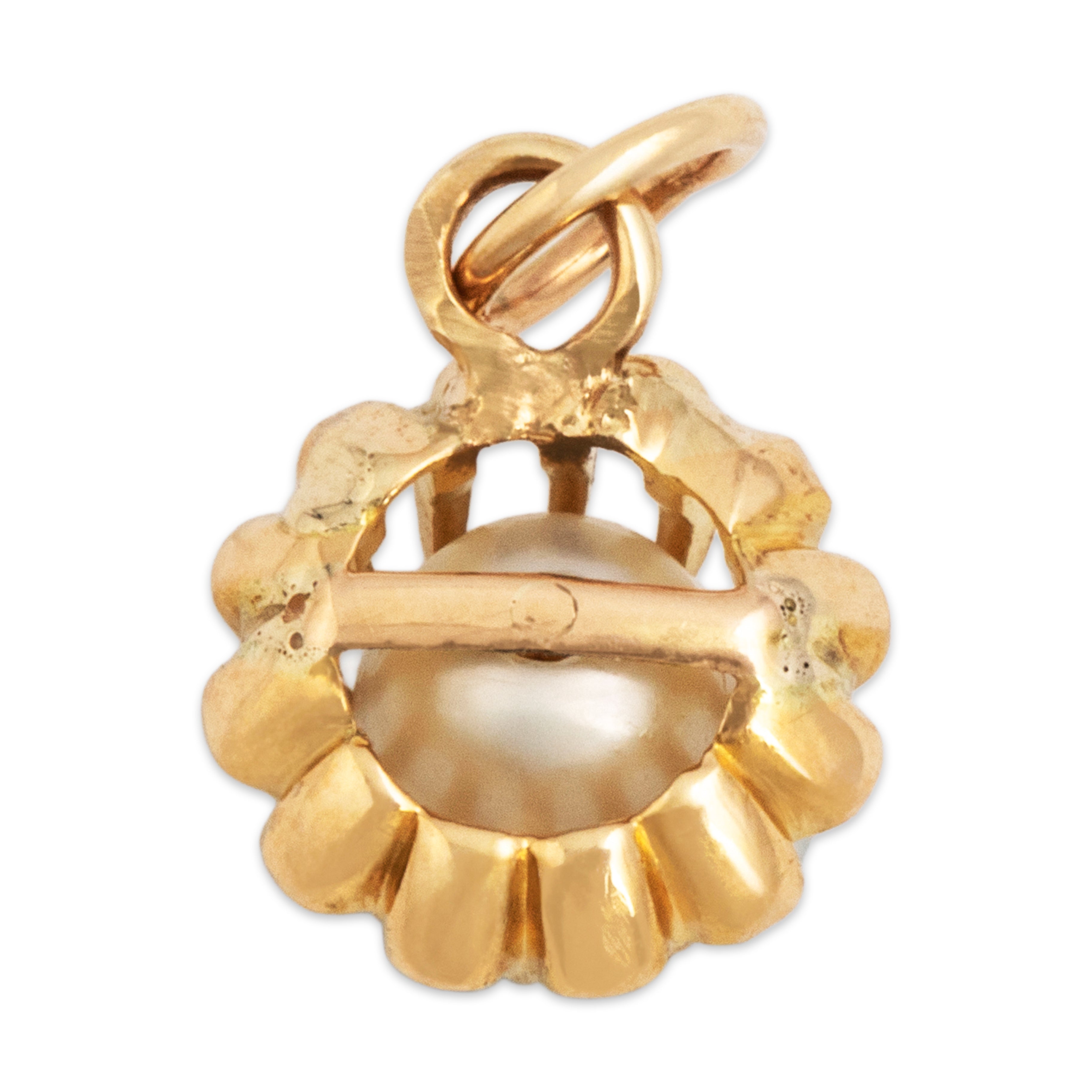 Antique 14k Yellow Gold Pearl Buttercup-Set Small Dainty Charm / Pendant - Back view