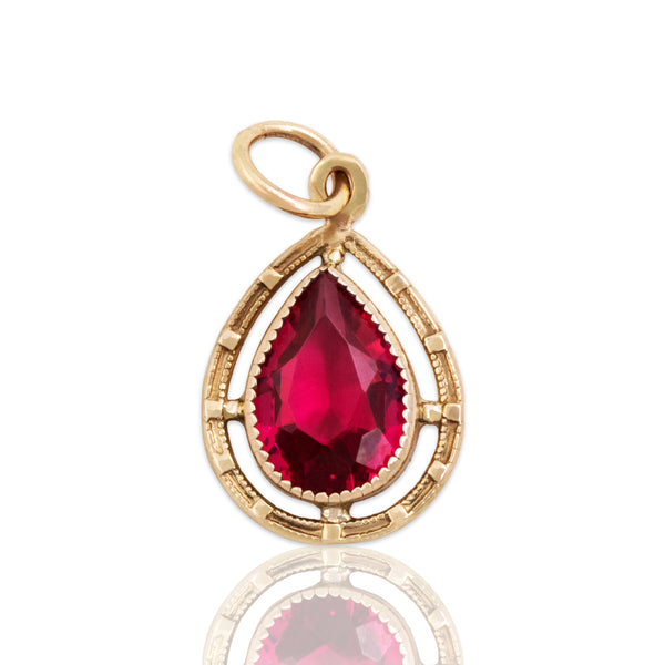 Antique Victorian 10k Yellow Gold Pink Glass Pear Lightweight Charm / Pendant