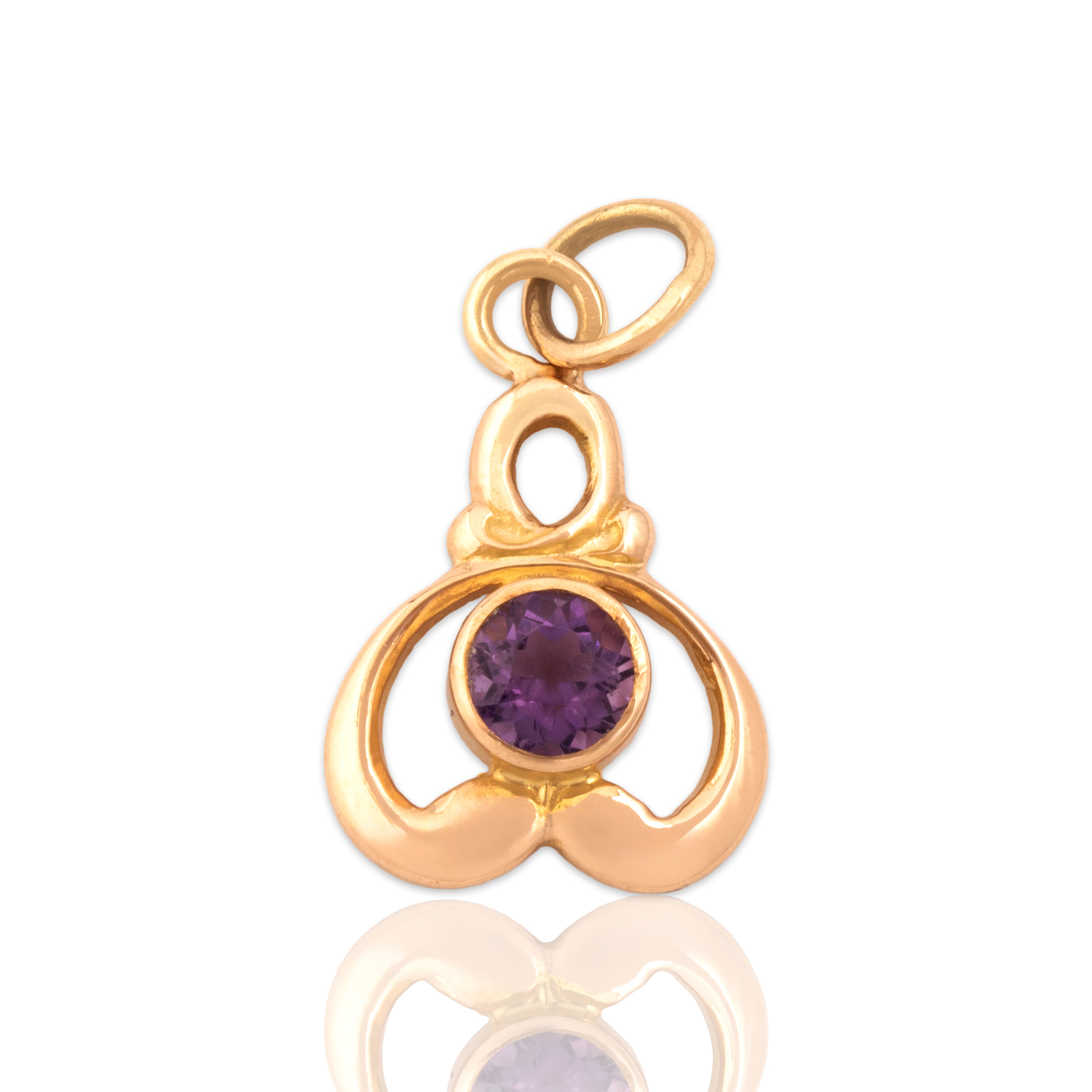 Antique 10k Rosy Yellow Gold Amethyst Bright Swirling Charm / Pendant - Close-up view