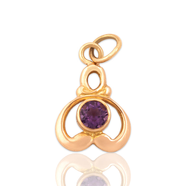 Antique 10k Rosy Yellow Gold Amethyst Bright Swirling Charm / Pendant