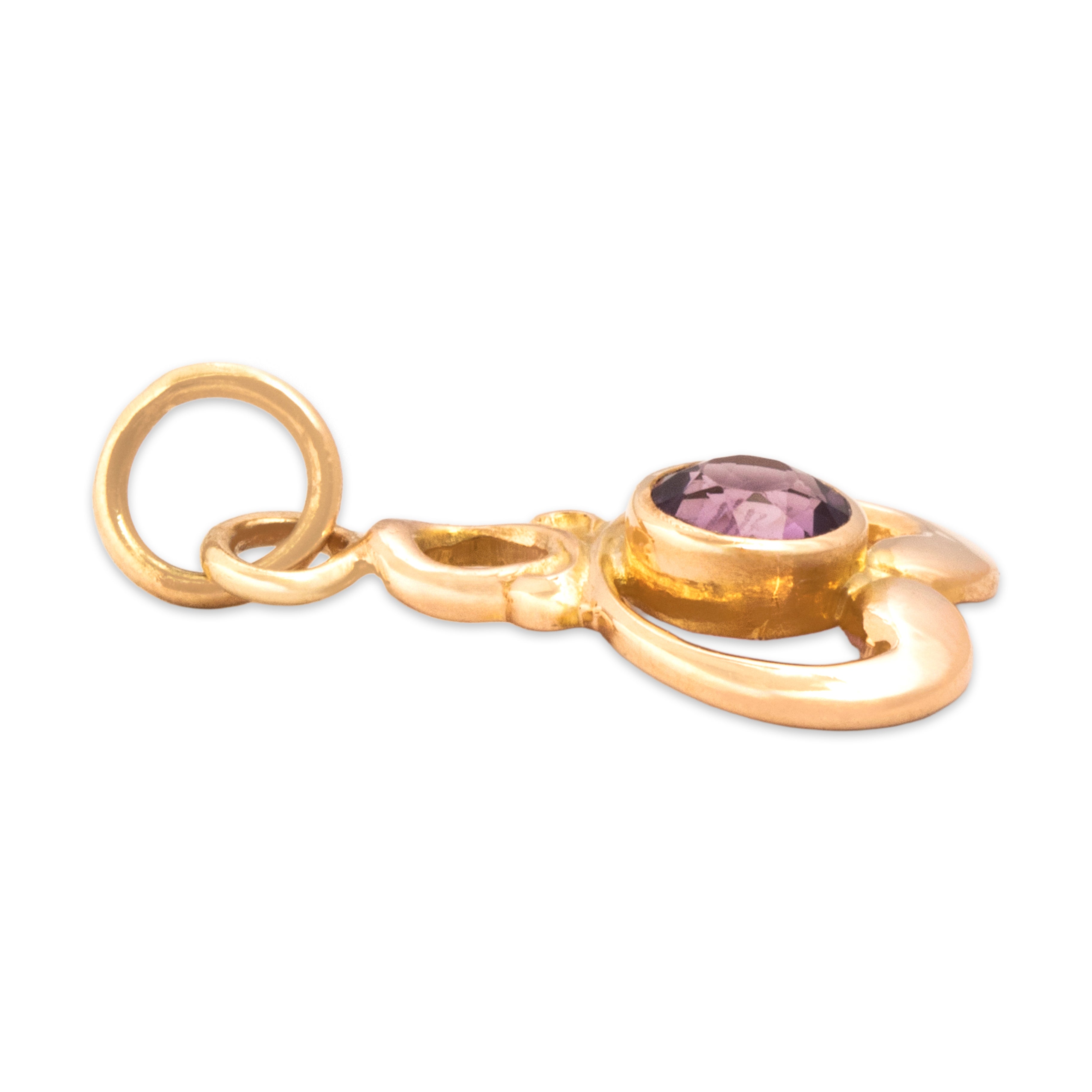 Antique 10k Rosy Yellow Gold Amethyst Bright Swirling Charm / Pendant - Side view