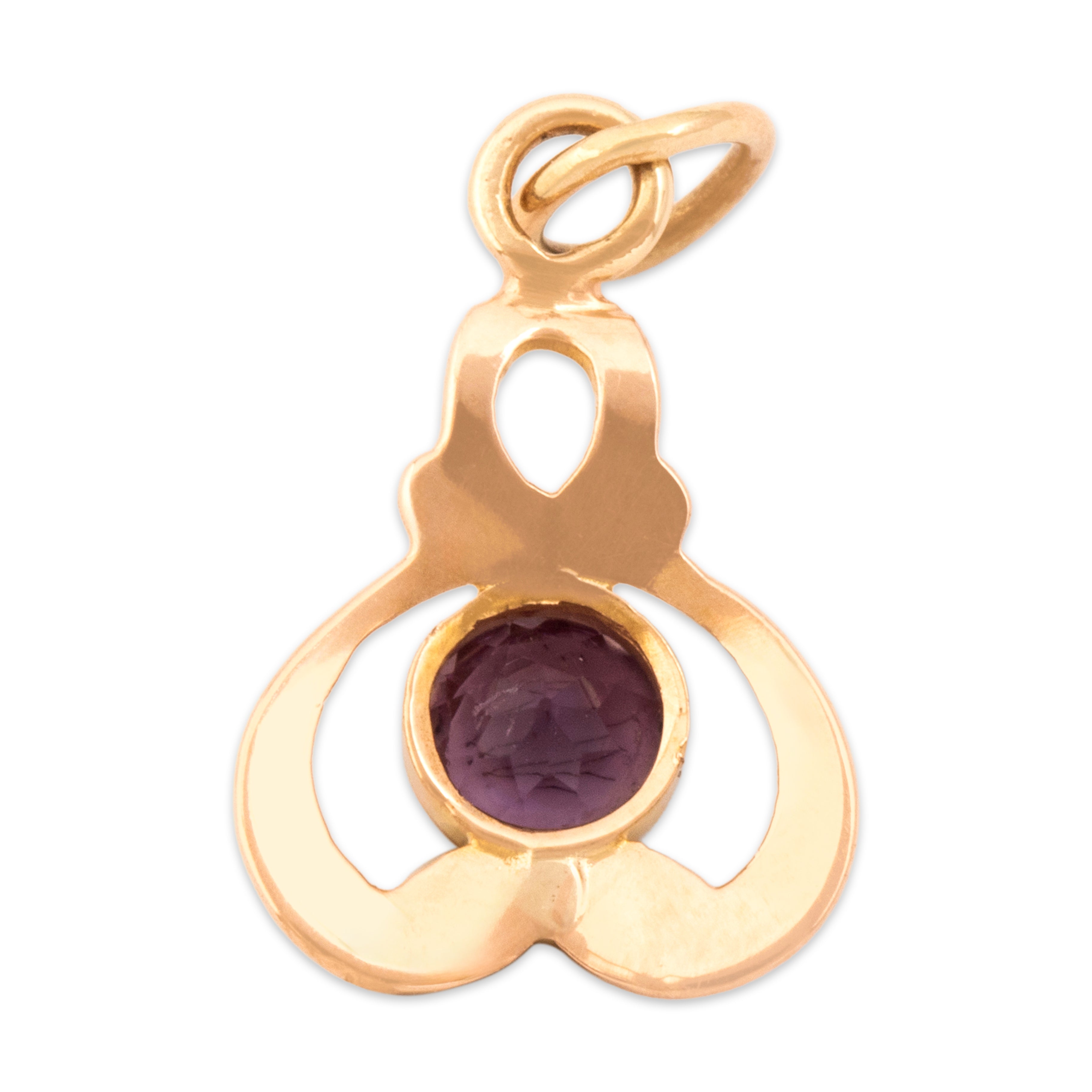 Antique 10k Rosy Yellow Gold Amethyst Bright Swirling Charm / Pendant - Back view