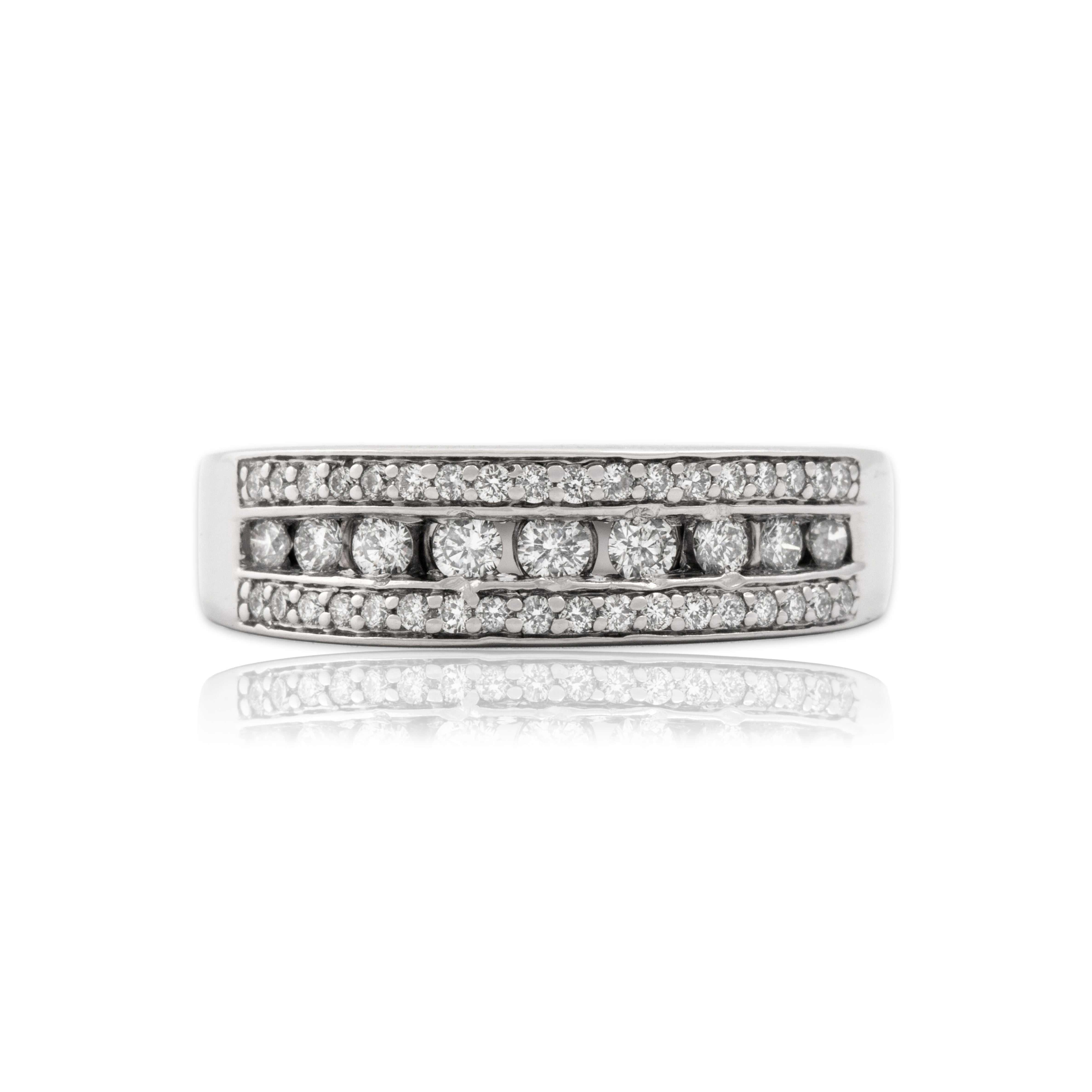 Vintage 14k White Gold Diamond Dazzling Channel Band Ring - Close-up view