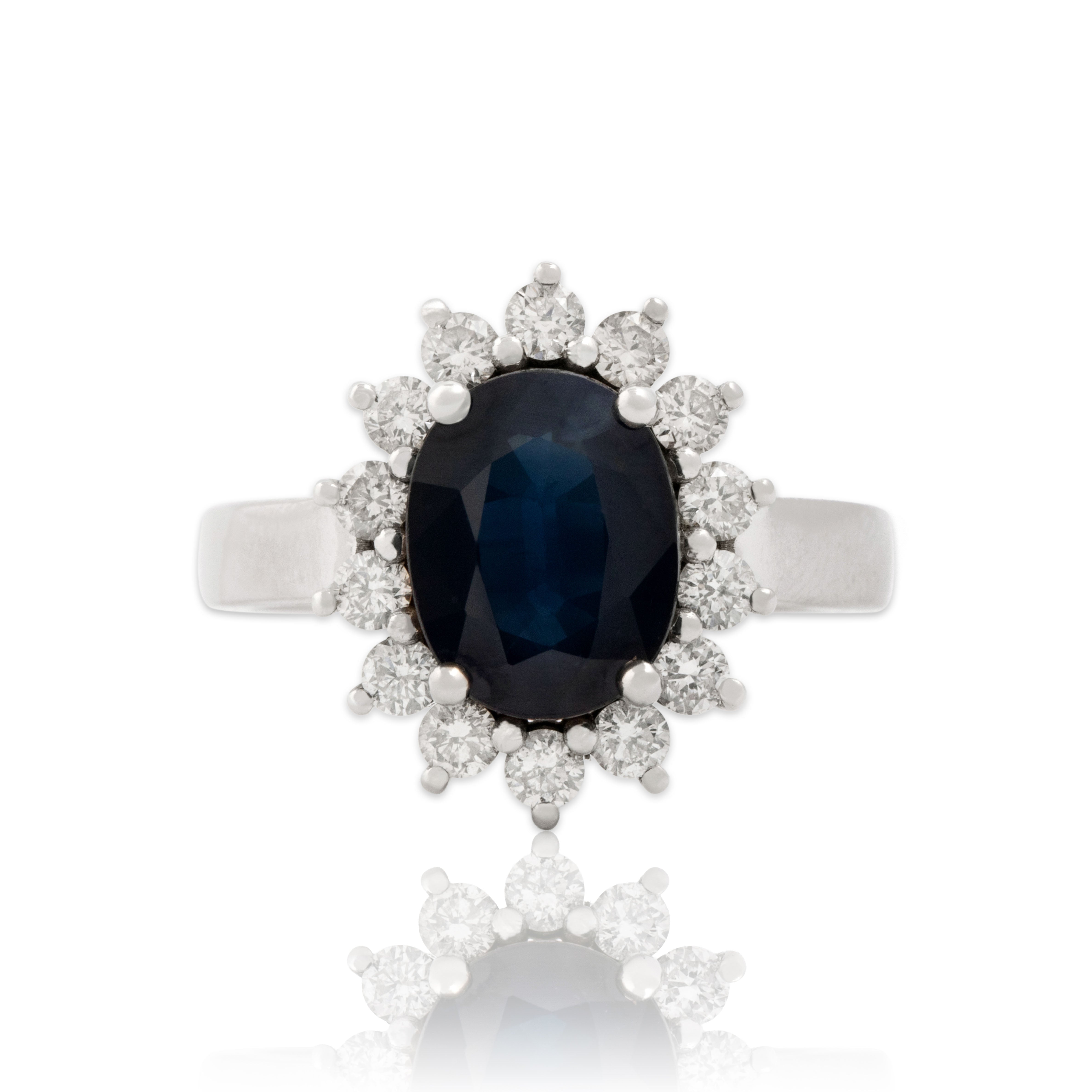 Vintage 14k White Gold 2.84ct Blue Sapphire .58cttw Diamond Superb Halo Ring 7.00