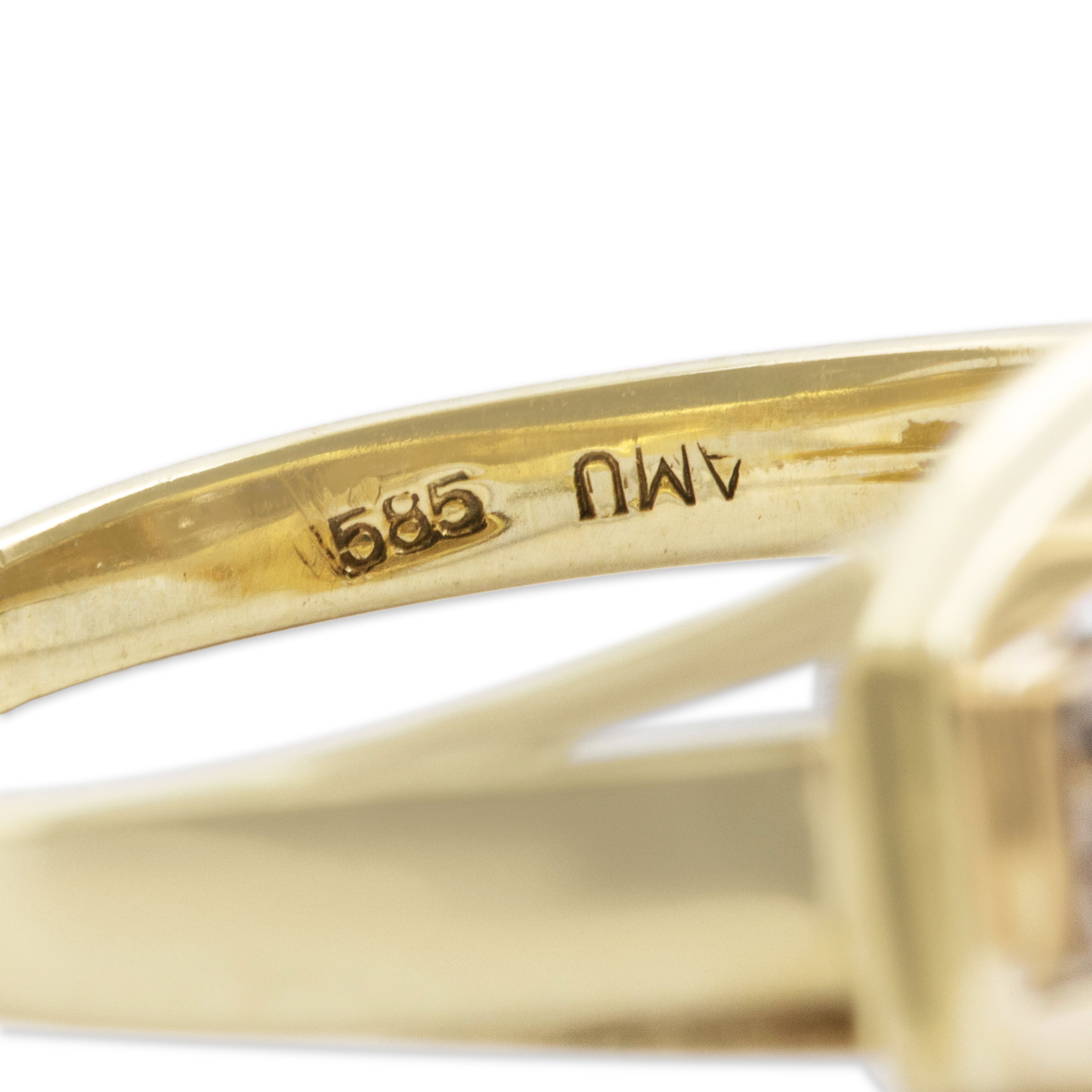 Vintage 14k Yellow Gold Blue Synthetic Sapphire Natural Diamond Sleek Bar Trio Ring - Hallmark view