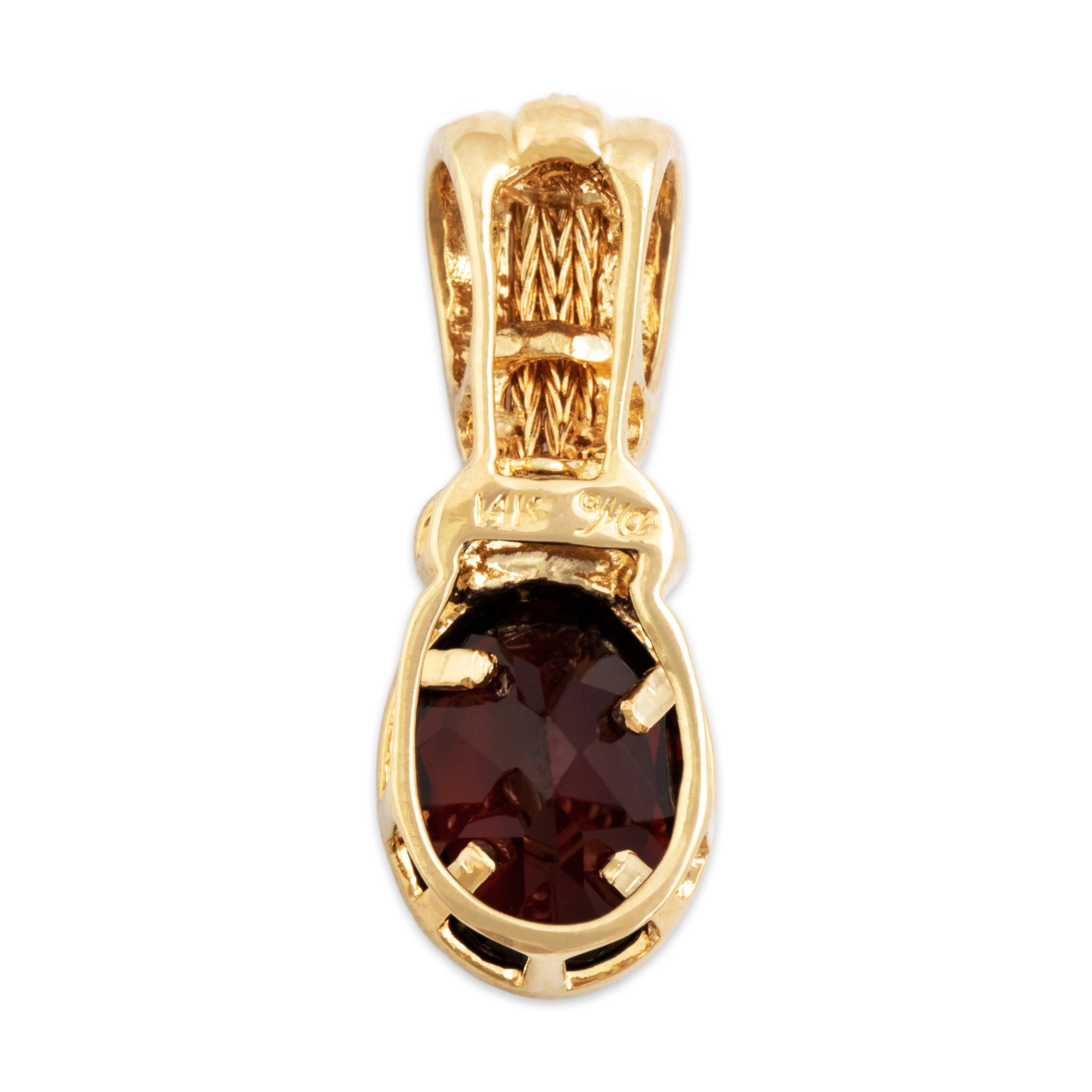 Vintage 14k Yellow Gold 1.73ct Garnet Braid-Detail Solitaire Pendant - Back view