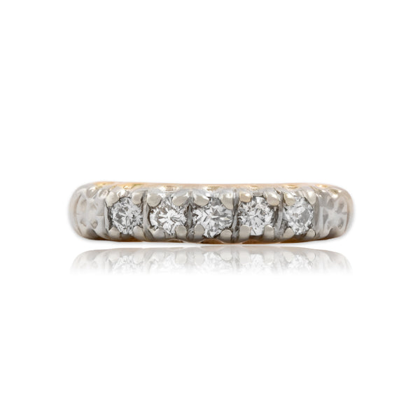Antique 14k Yellow & White Gold Old Mine Cut & Old European Cut Diamond Band Ring 4.50
