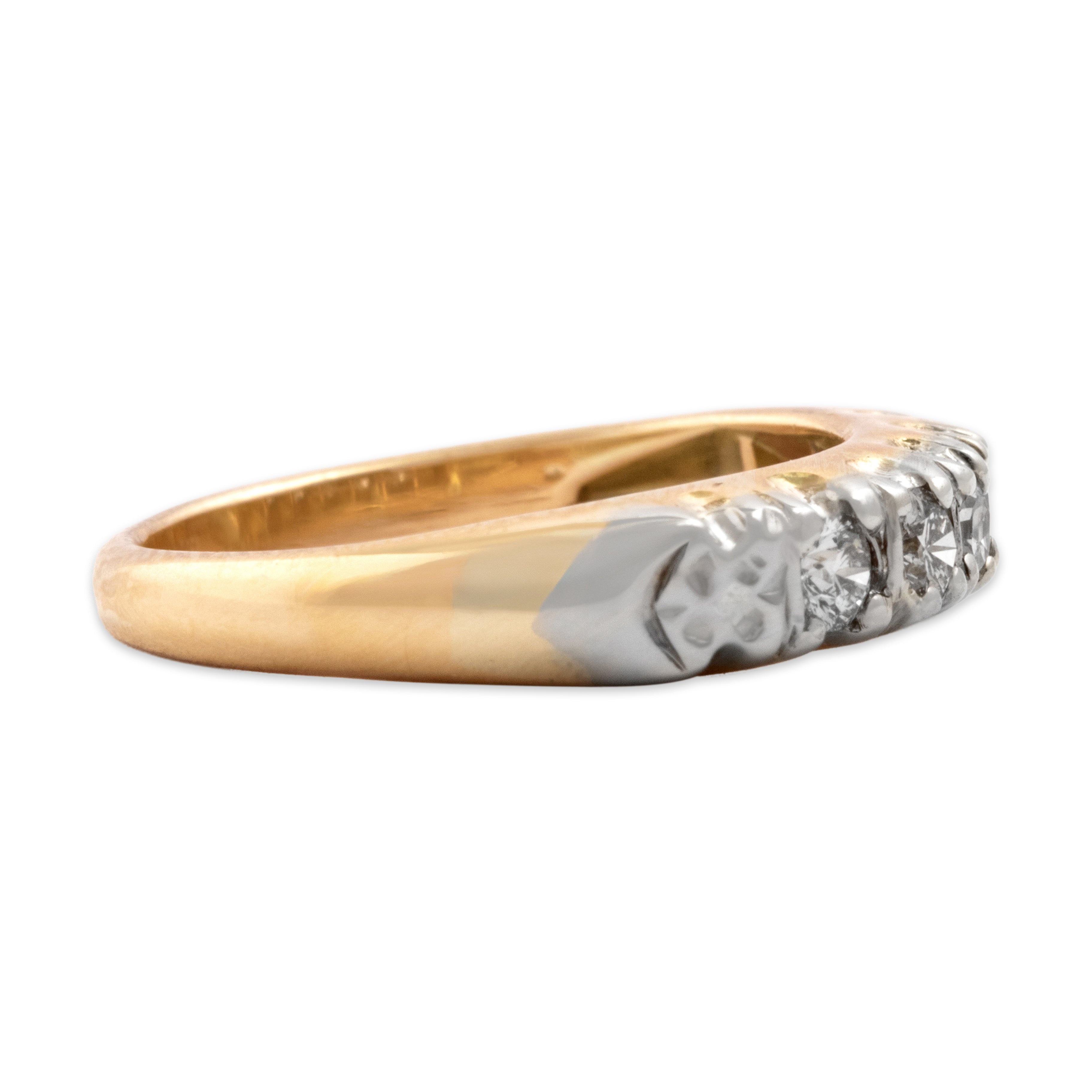 Antique 14k Yellow & White Gold Diamond Sparkling Five-Stone Blossom Band Ring - Side view