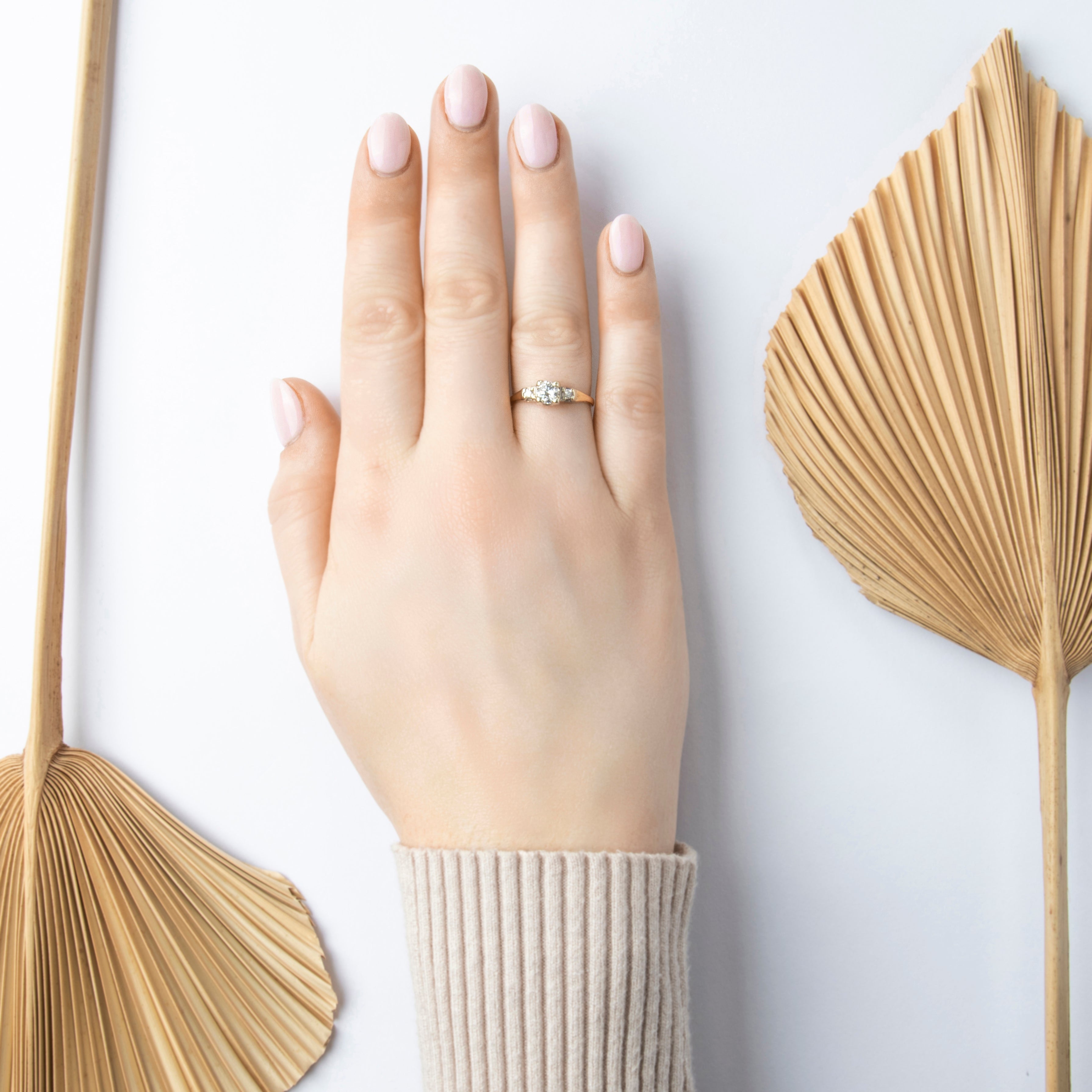 Vintage 14k Yellow Gold .58cttw Diamond Sparkling Trio Ring - On model view